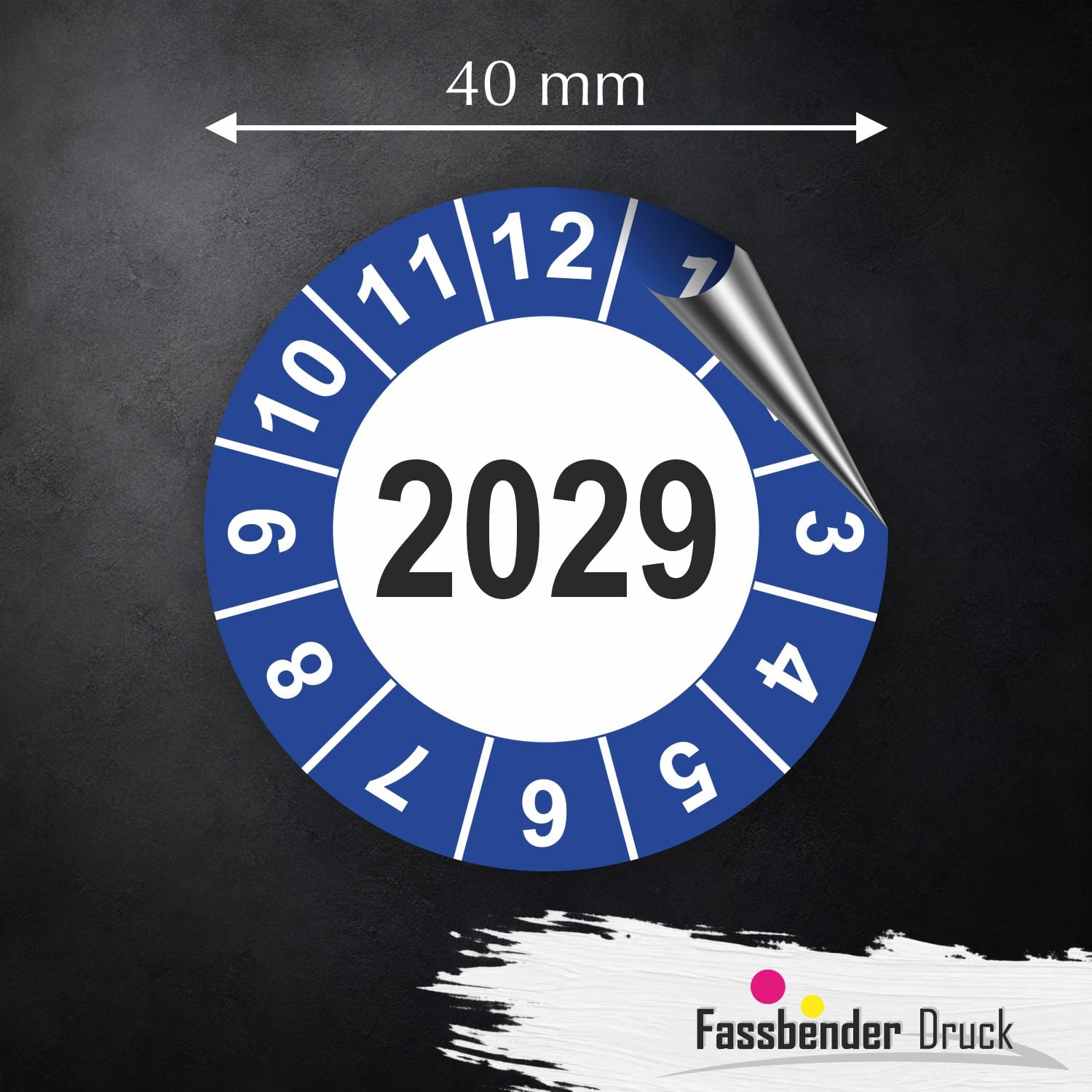 Hochwertige Prüfetiketten JAHRESPLAKETTE 2029 Ø 40mm - Selbstklebende PVC-Folie - Wartungsetiketten für Prüfung - Prüfplakette für Prüfungsnachweis (500 Stück)