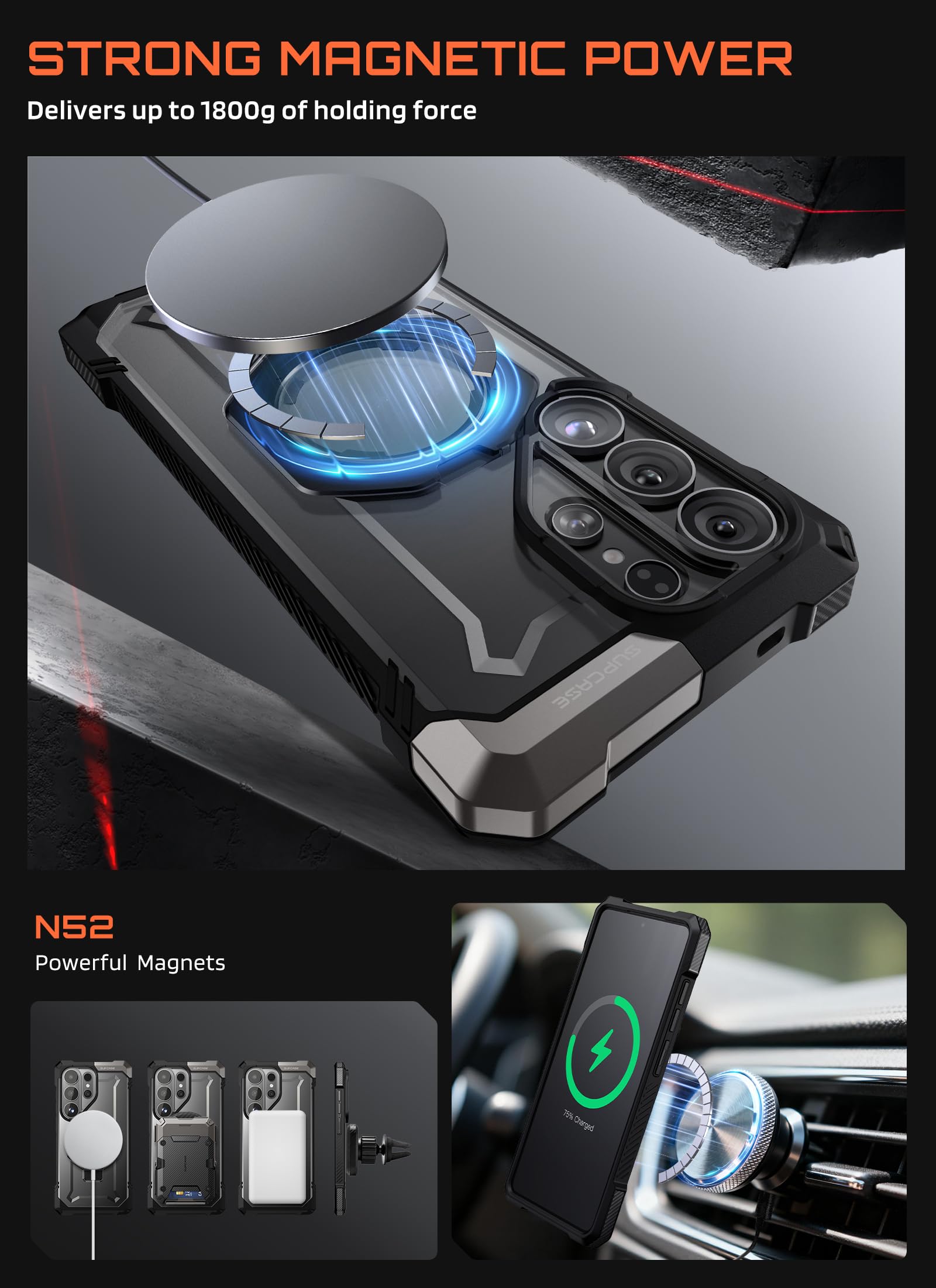 SUPCASE for Samsung Galaxy S26 Ultra Case with Kickstand (Unicorn Beetle Grip), [Wireless Charge Compatible] [Military-Grade Protection] Heavy-Duty Magnetic Phone Case for S26 Ultra 6.9 Inch, Dark