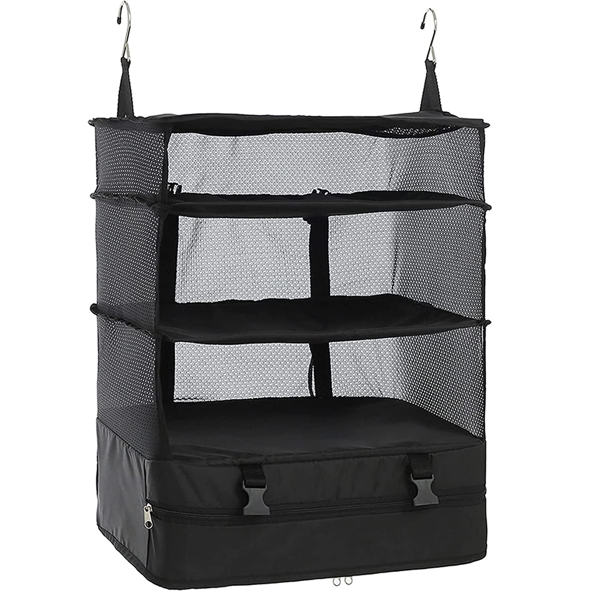 hanging packing cubes portable travel closet collapsible compression clothes organizer with built in shelves for carry-on luggage suitcase wardrobe x-large_17.1 * 11.8 * 24.4 in, black