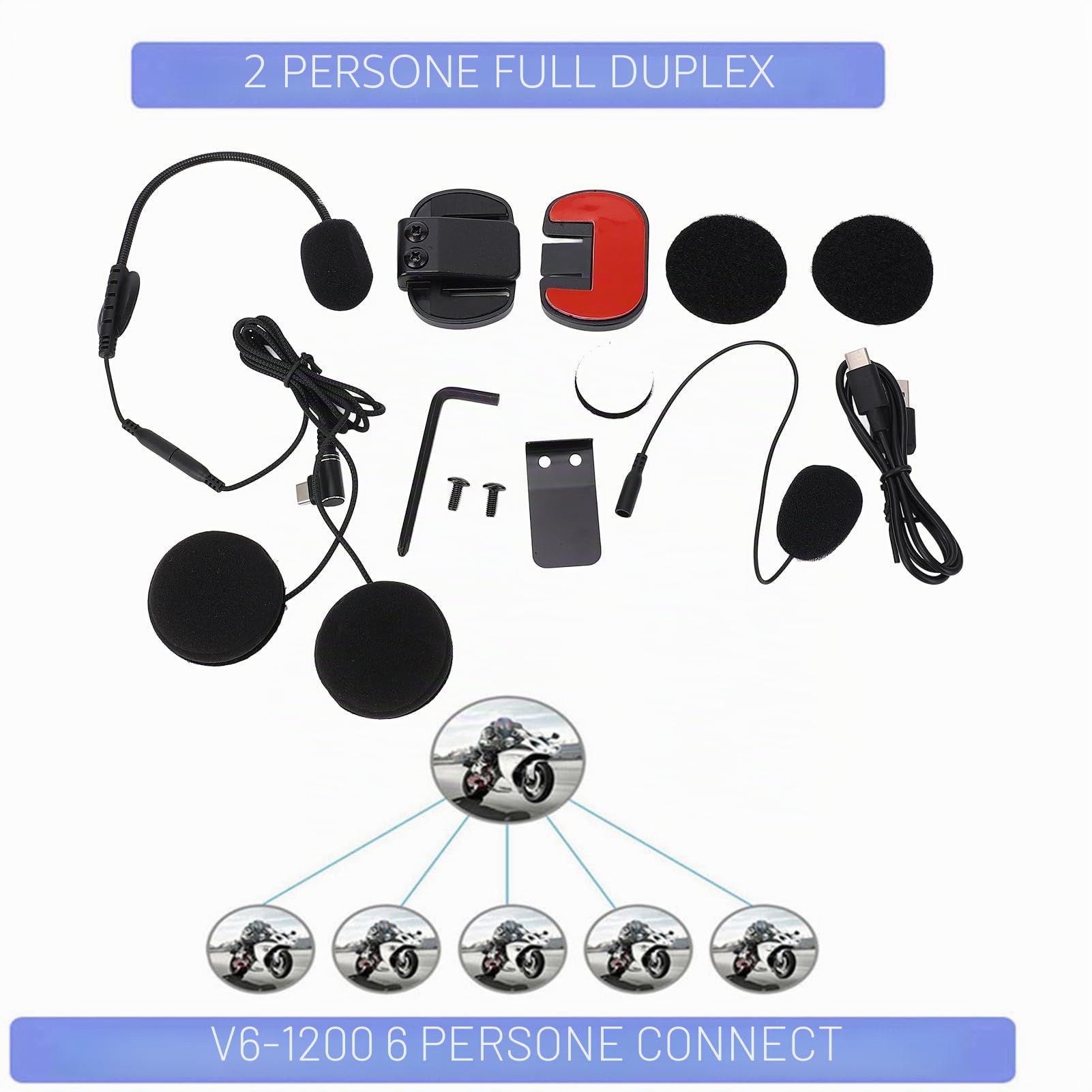 VNETPHONE V6-1200 Moto Interfono Bluetooth Cuffie vivavoce Cuffie 6 Utenti Full Duplex Arbitro Walkie Talkie per arbitro Fotografia aerea Concerto Sci
