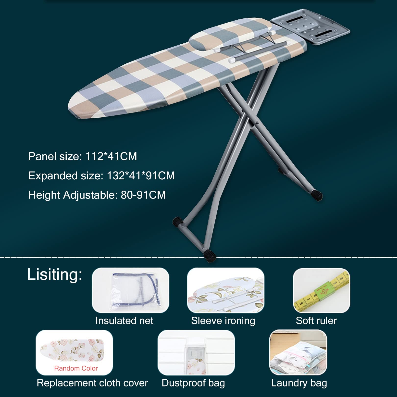 Tabla De Planchar, Soporte Para Centros De Planchado,6 altura regulable,superficie de planchado extra grande,Patas Extragruesas con Patas Antideslizantes, estable y robusta ( Color : B , Size : 112*41