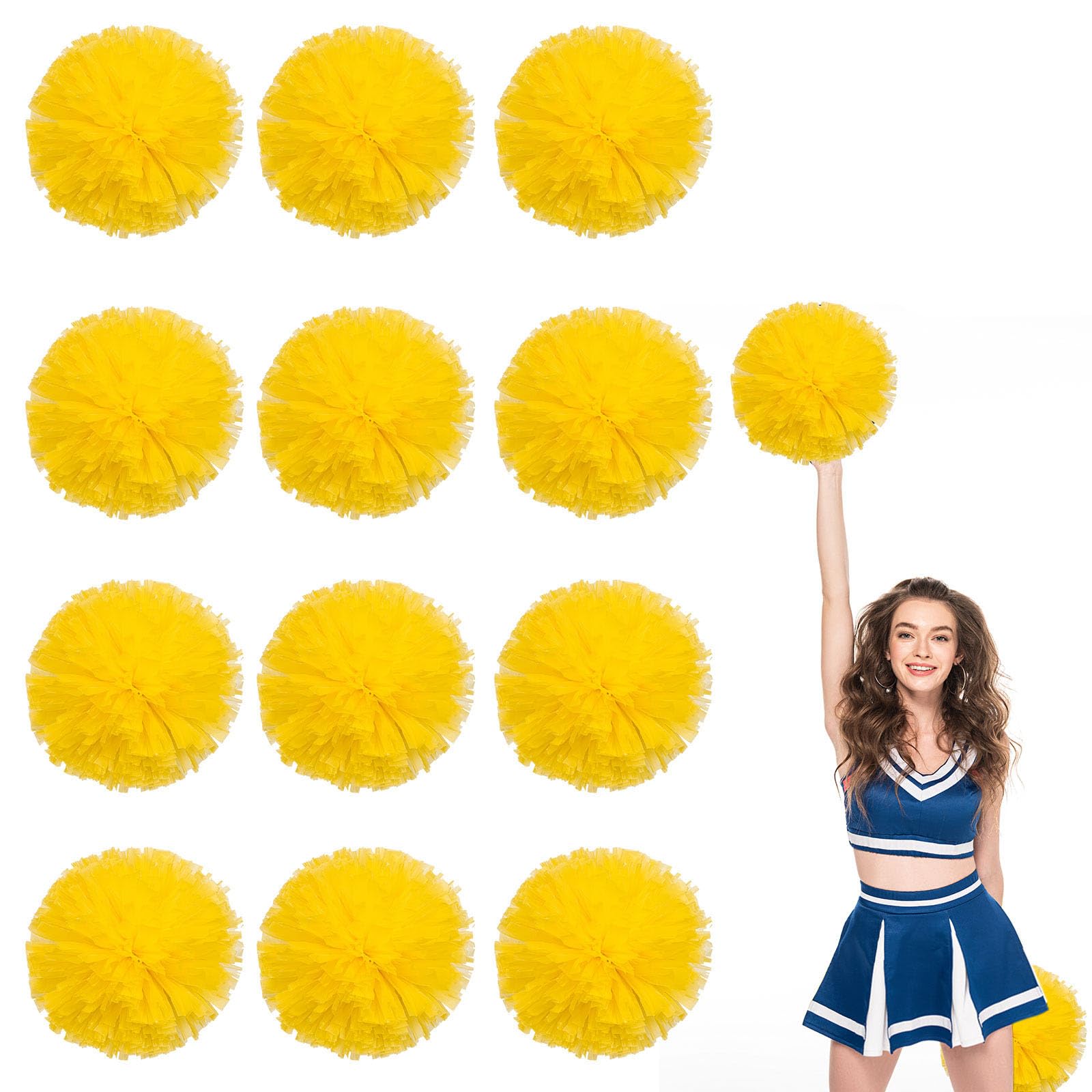 12 Pack Cheerleading pom poms,Cheer pom poms Sports Dance Cheer Plastic Pom Poms Cheerleading for Sports Team Spirit Cheering (Yellow)