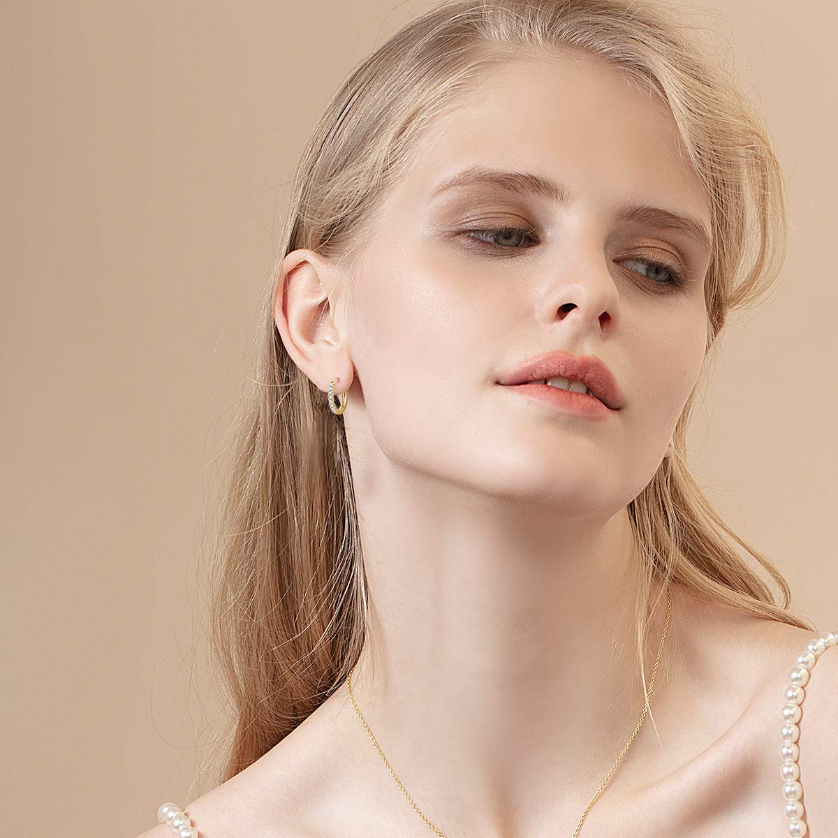 FANCIME Créoles Boucles D'oreilles petite pour Femme en Argent 925/1000 Plaqué Or Blanc/Jaune/Rose et Cristal Oxydes De Zirconium - Diamètre: 13 mm