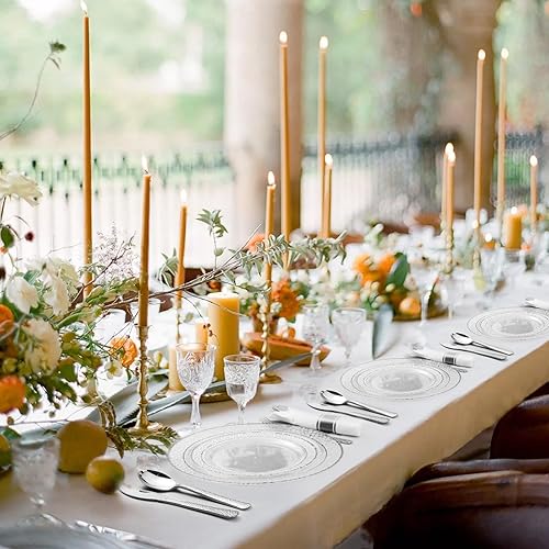 Miniatura 6 de 350 platos de plástico transparente con ribete plateado para 50 invitados, juego de vajilla desechable para fiestas y bodas, incluye 100 platos de