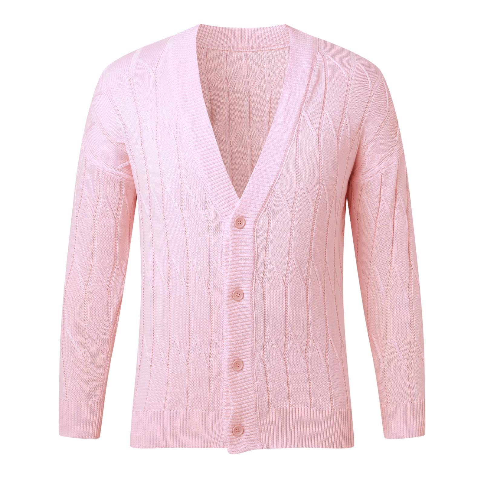 Strickjacke Herren Pink Langarm Cardigan Winter Pullovers Slim Fit Sweatjacke Bequem Cardigan Mantel Baumwolle Langarmshirts Grobstrick Winterjacke Einfarbige Winmantel