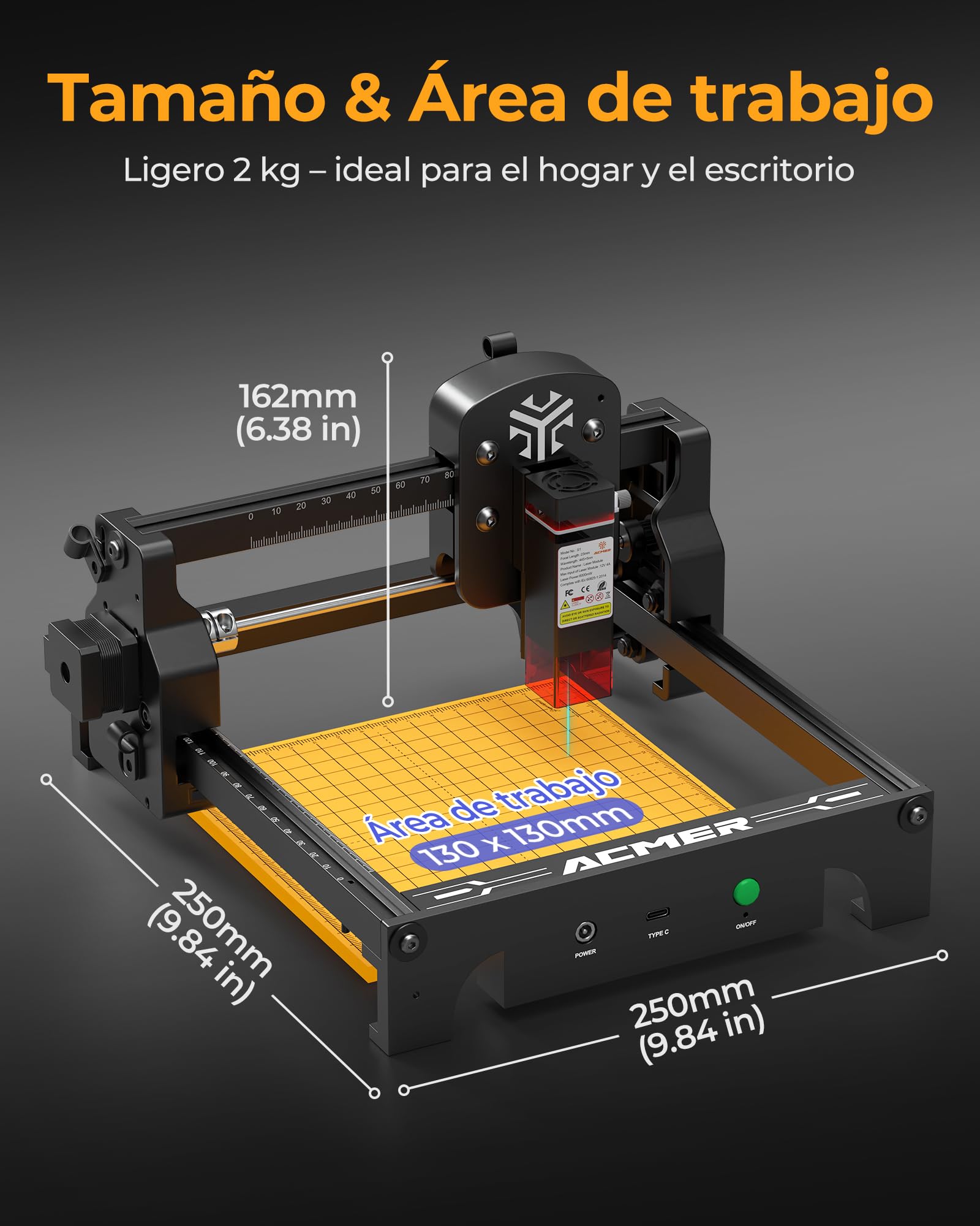 ACMER T1 6w MáQuina de Grabadora Laser, Mini Cortadora LáSer PortáTil, Laser Engraver de Alta PrecisióN de 0,01 Mm, áRea de Trabajo de 130 X 130 mm, Grabado LáSer para Madera, Cuero, Vidrio, Metal