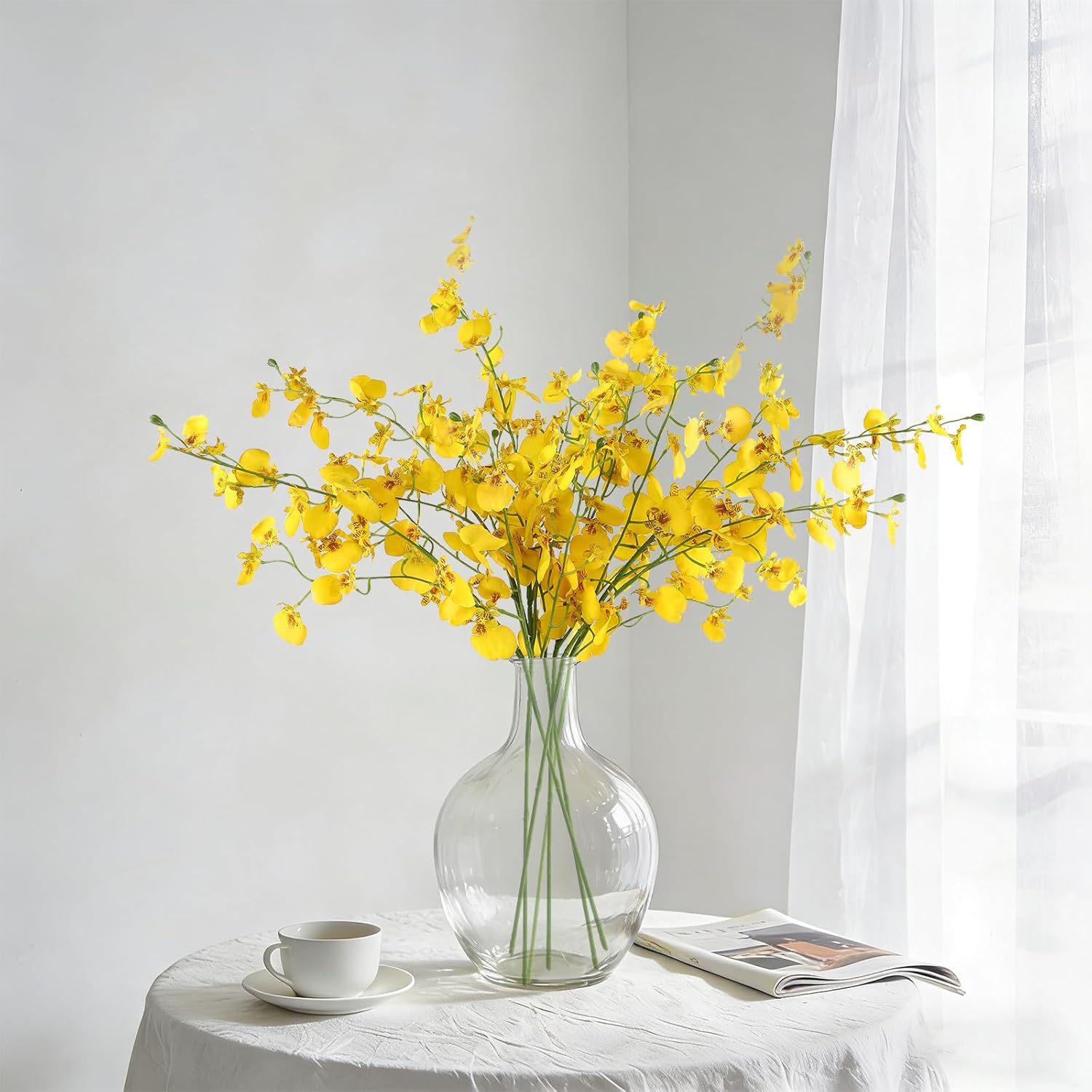 LFF 8Pcs Yellow Dancing Orchid Artificial Flowers, 30.7" Realistic Faux Oncidium Orchid Bouquets, Vibrant Silk Fake Florals Vase Filler for Home Decor, Wedding Bouquets & Spring Table Centerpieces