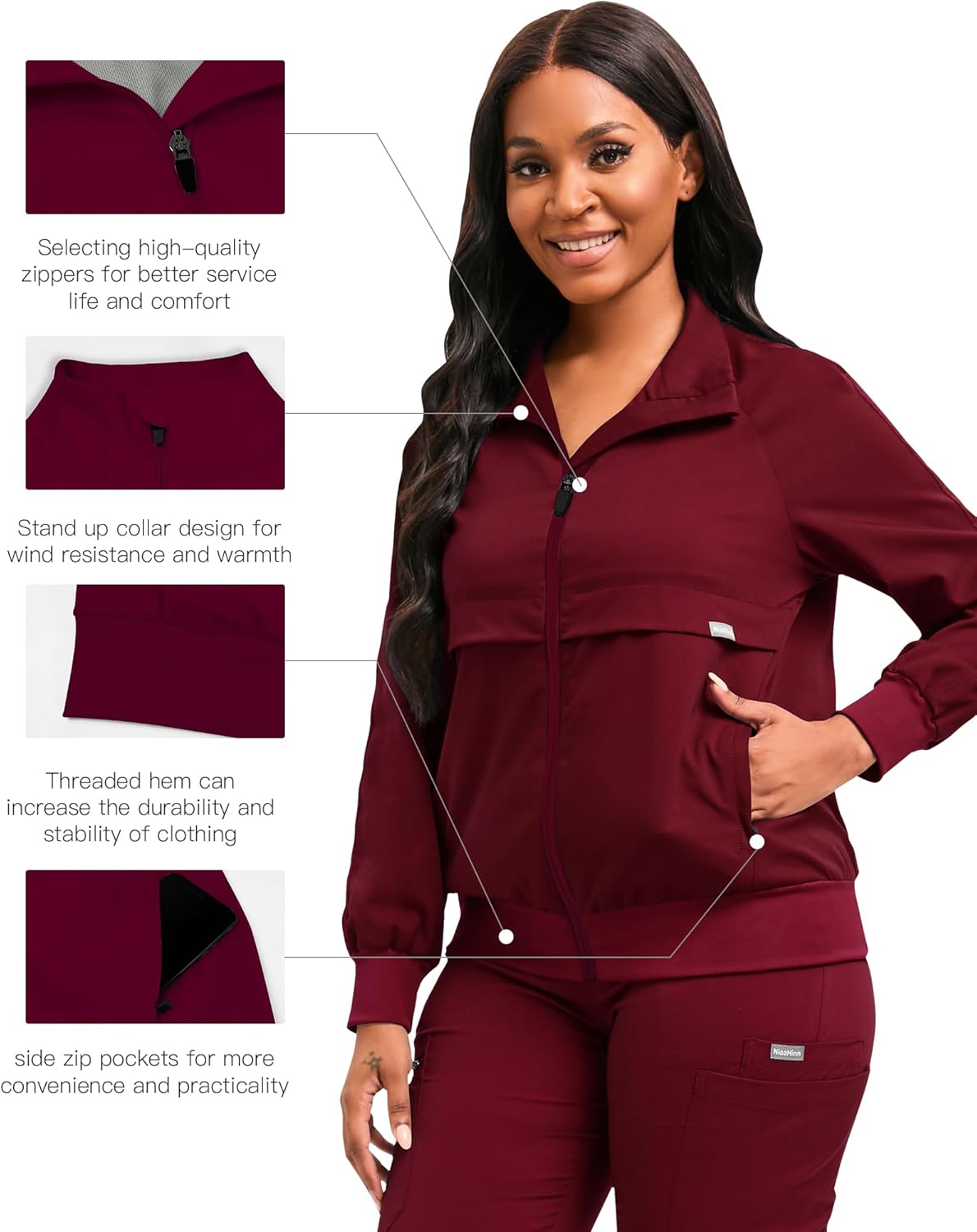 Scrub Jackets long Sleeve Medical Scrub Jackets for Women Zip Front - Image 3
