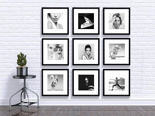 Miniatura 4 de Yaetm Juego de 9 portarretratos de 12 x 12 pulgadas, color negro, cuadrados para fotos de 8 x 8 pulgadas con paspartú o de 12 x 12 pulgadas sin