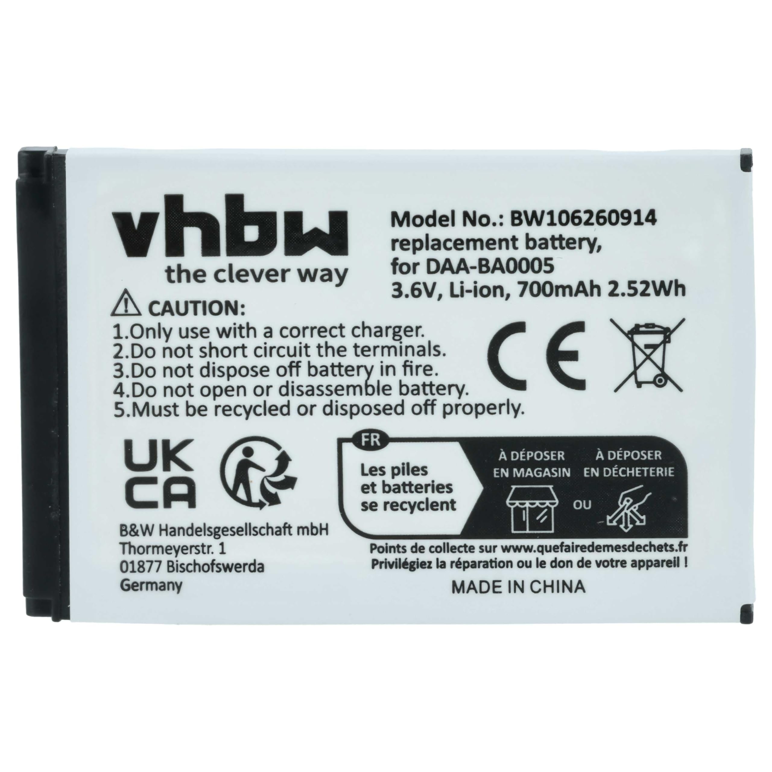 vhbw Akumulator kompatybilny z Creative Zen Micro Photo odtwarzacz MP3 (700 mAh, 3,7 V, litowo-polimerowy)