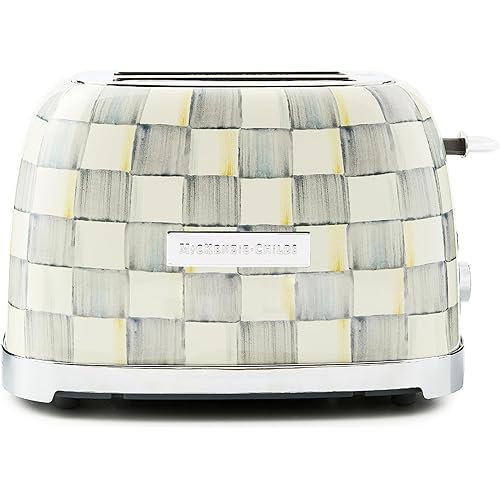 MACKENZIE-CHILDS 2-Slice Toaster, Decorative Toaster for Kitchen, Gray-and-White Sterling Check