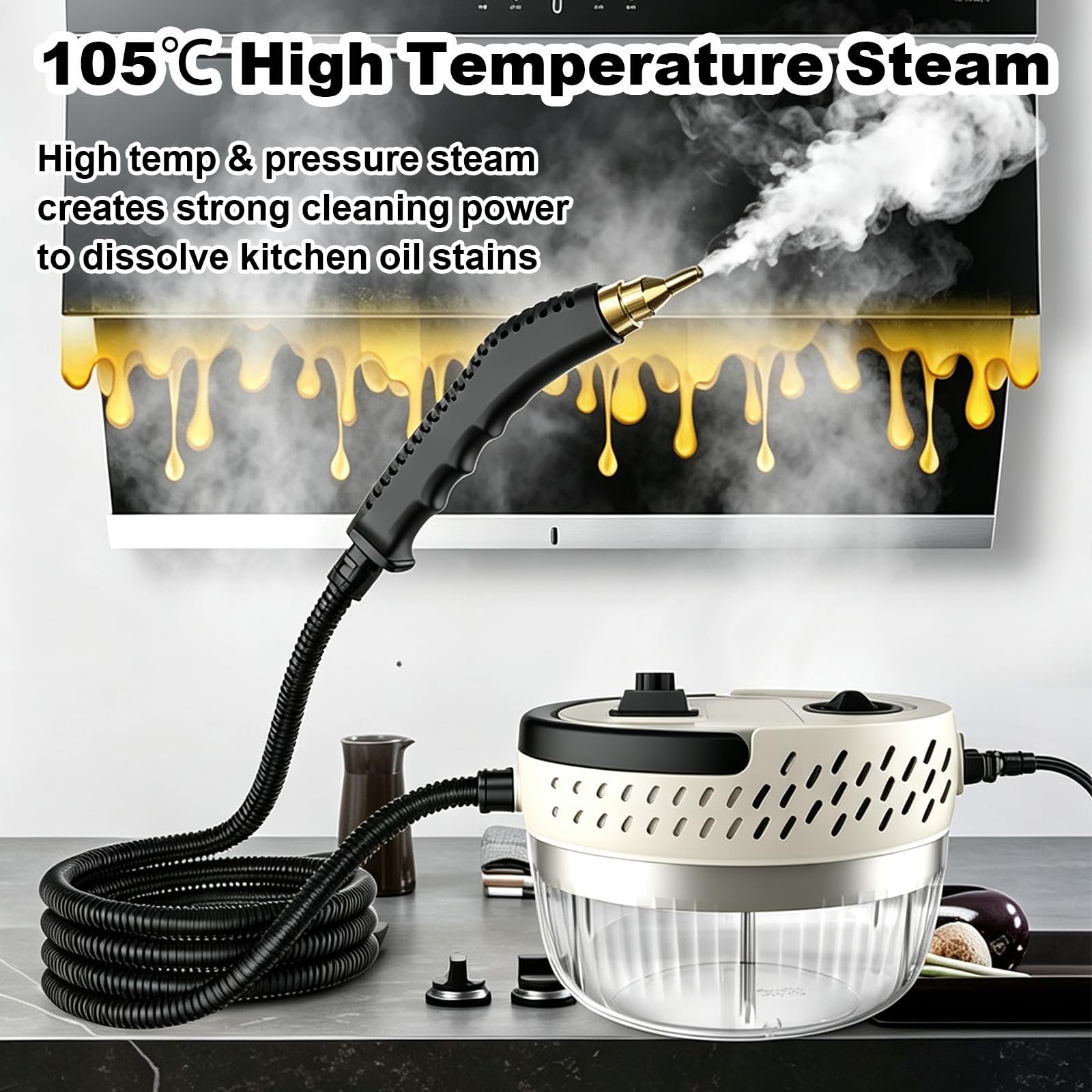 Limpiador A Vapor DoméStico, DepóSito Amplio De 1400 ml | 6 Niveles Regulables, DepóSito De Agua Transparente, Manguera De Doble Capa