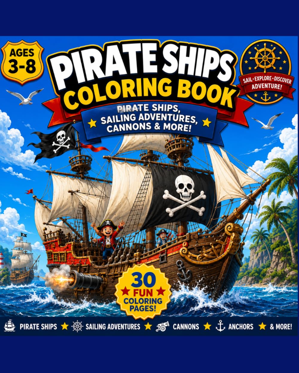 Pirate Ships Coloring Book: Explore Mighty Pirate Ships, Cannons, Sailing Adventures & Life at Sea