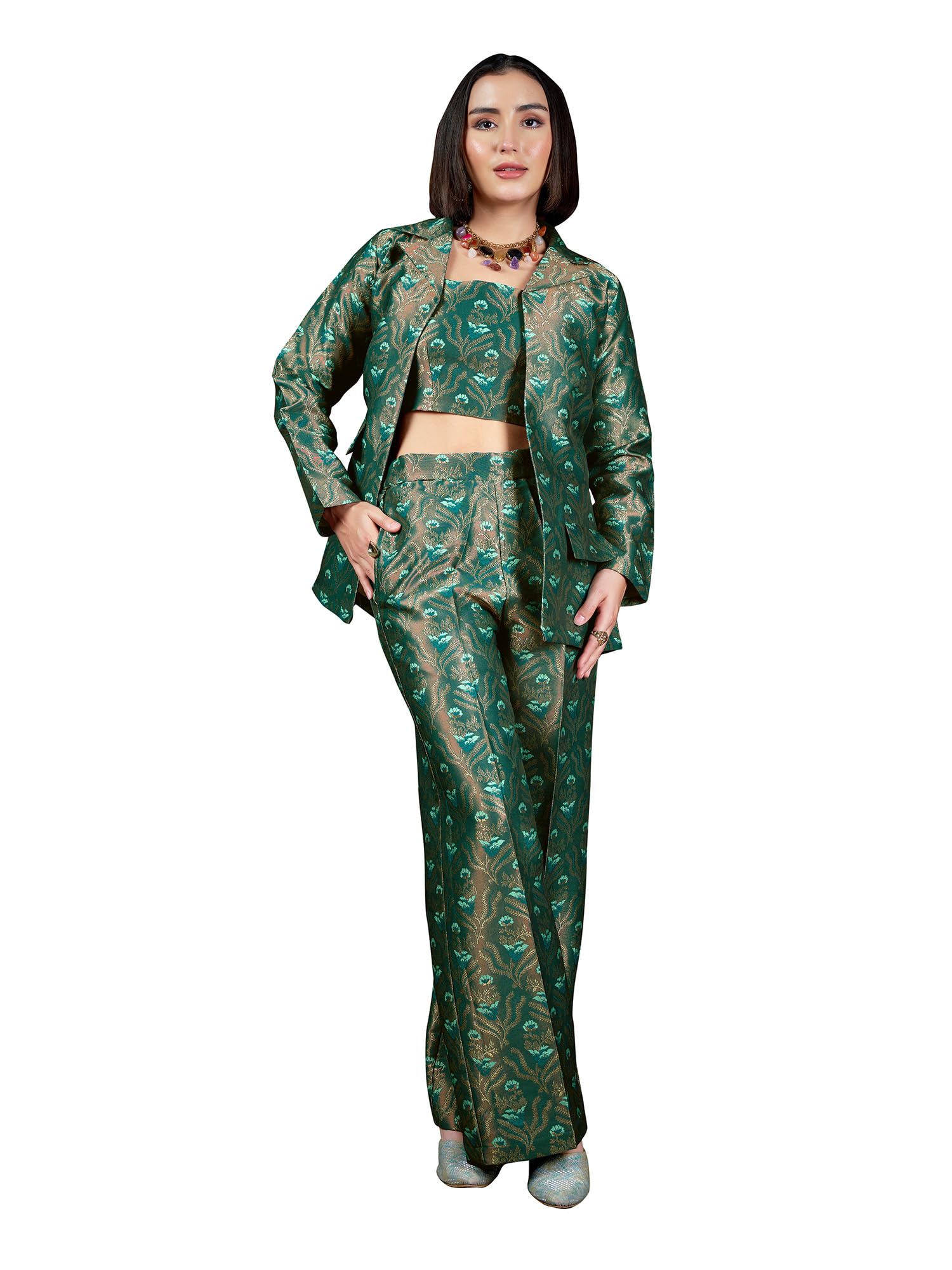purvaja Women's Full Sleeve Crop Top Trouser Printed Co-Ords Set-picture-23