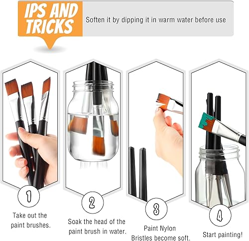 Miniatura 4 de Zonon 20 pinceles planos de pintura acrílica, accesorios de manualidades, premios de aula, regalos pequeños, pinceles de pintura de acuarela, a