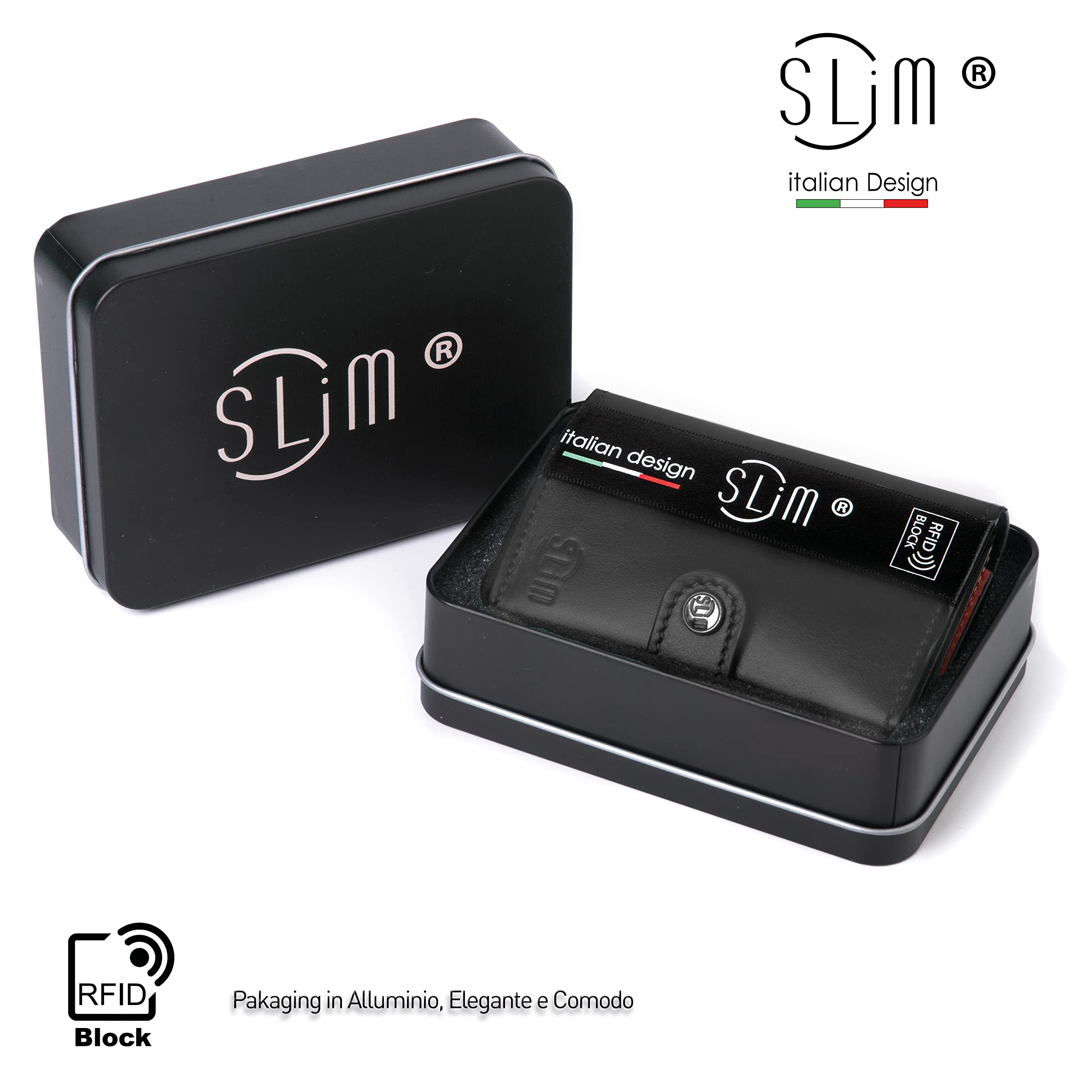 SLim Porta Carte di Credito Schermato Portafoglio Uomo Rfid Portatessere Anticlonazione Donna Portacarte Uomo (Nero E Rosso, Con Zip)