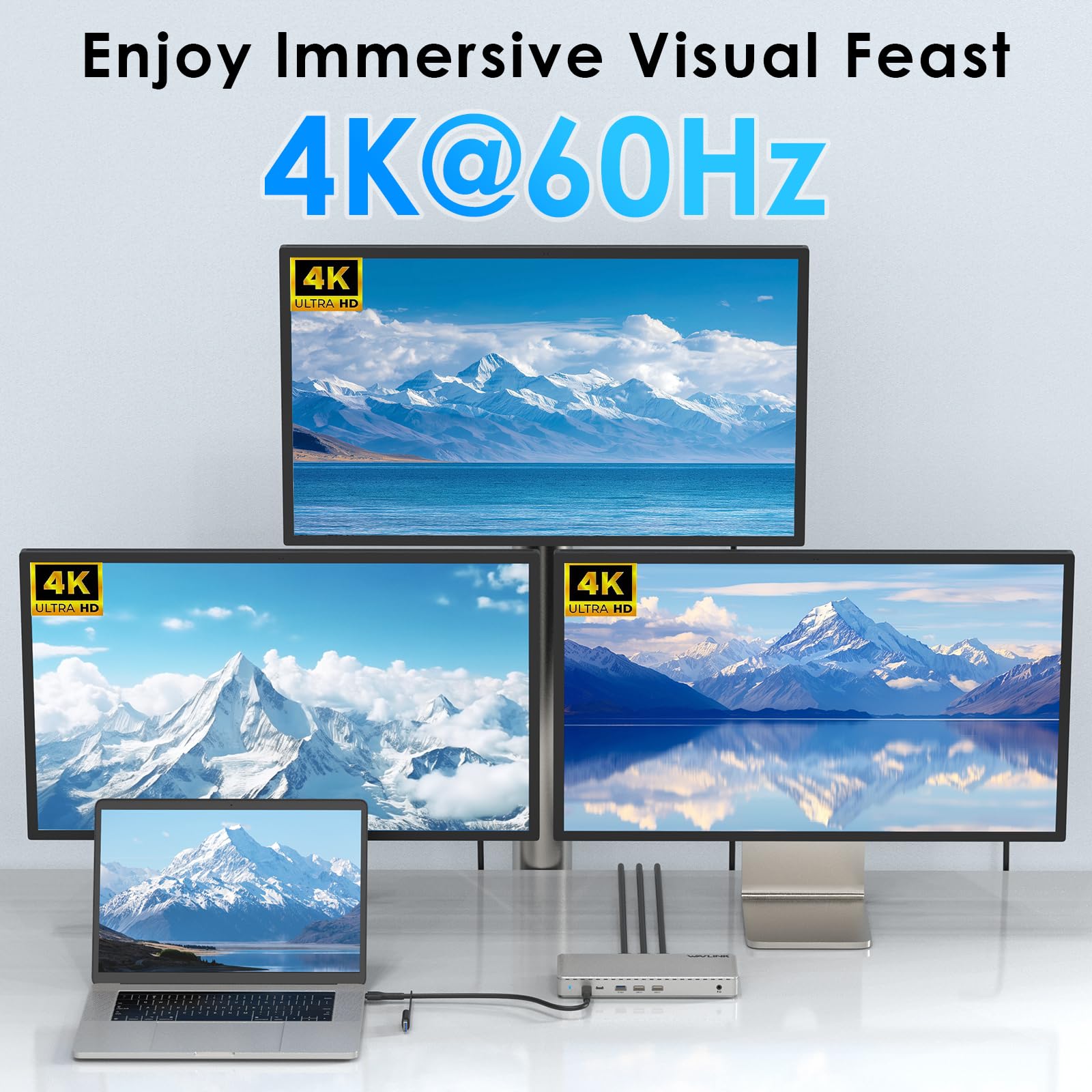 WAVLINK Stacja dokująca na 3 monitory, stacja dokująca SM770 z 3 HDMI, 2 DP, wejście PD 100 W, USB A&C 10 Gbps, Ethernet 2,5G, kompatybilna z Intel Mac, sterownikiem SMI i hostem USB 3.2 Gen 2