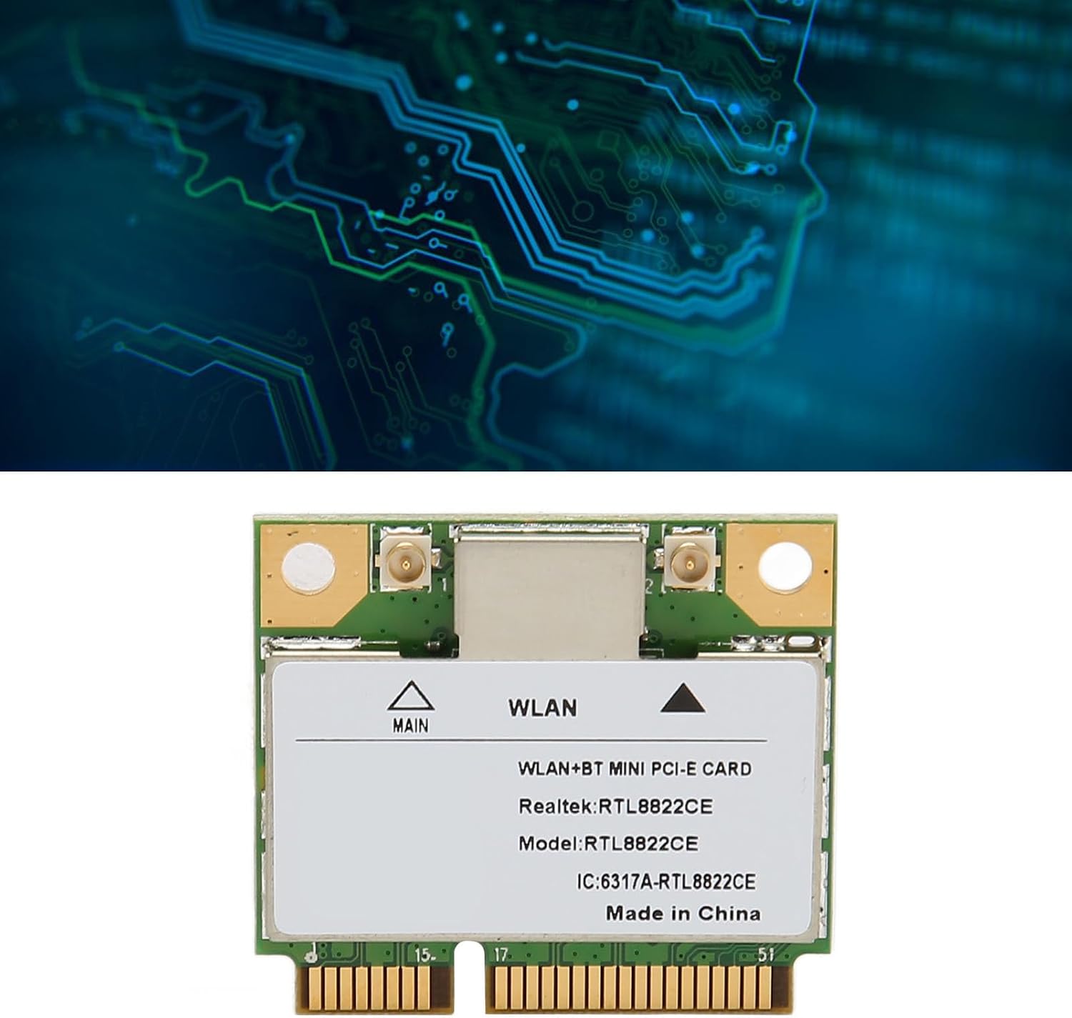Card RTL8822CE Mini PCIe Gigabit 2.4G 5G Band, Bluetooth 5.1, 1200M Speed, 10 Compatible, PCB Material, Easy Installation, Suitable for Laptops and Computers