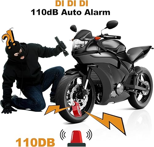 Miniatura 3 de AGPTEK Candado de freno de motocicleta de 110 dB con cable recordatorio de 1.5 m, candado antirrobo impermeable con pasador de bloqueo y bolsa de