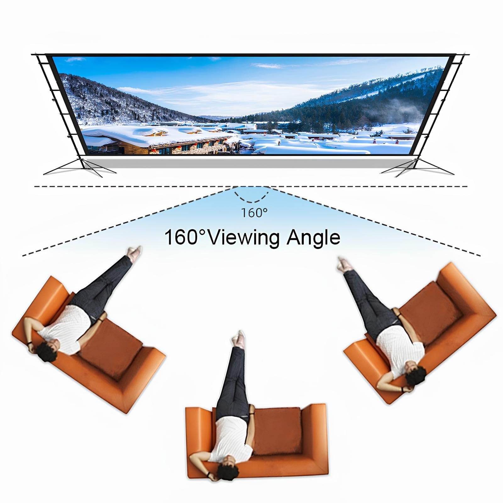 Portatile Schermo Proiettore con Treppiede 84-180 Pollici, 16:9 HD Telo Proiettore con Borsa per Interni ed Esterni, Home Cinema, Giardino(150inch(16:9))
