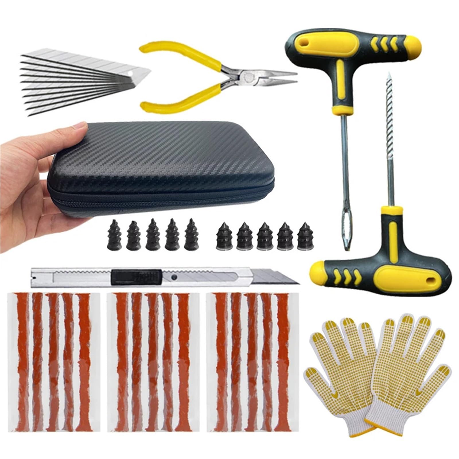 Kit di Riparazione Pneumatici per Moto, Strumenti per forature, Strumenti per forature di Emergenza, Strisce per Pneumatici per Auto, Colla per Rimuovere la Colla (Caso b)