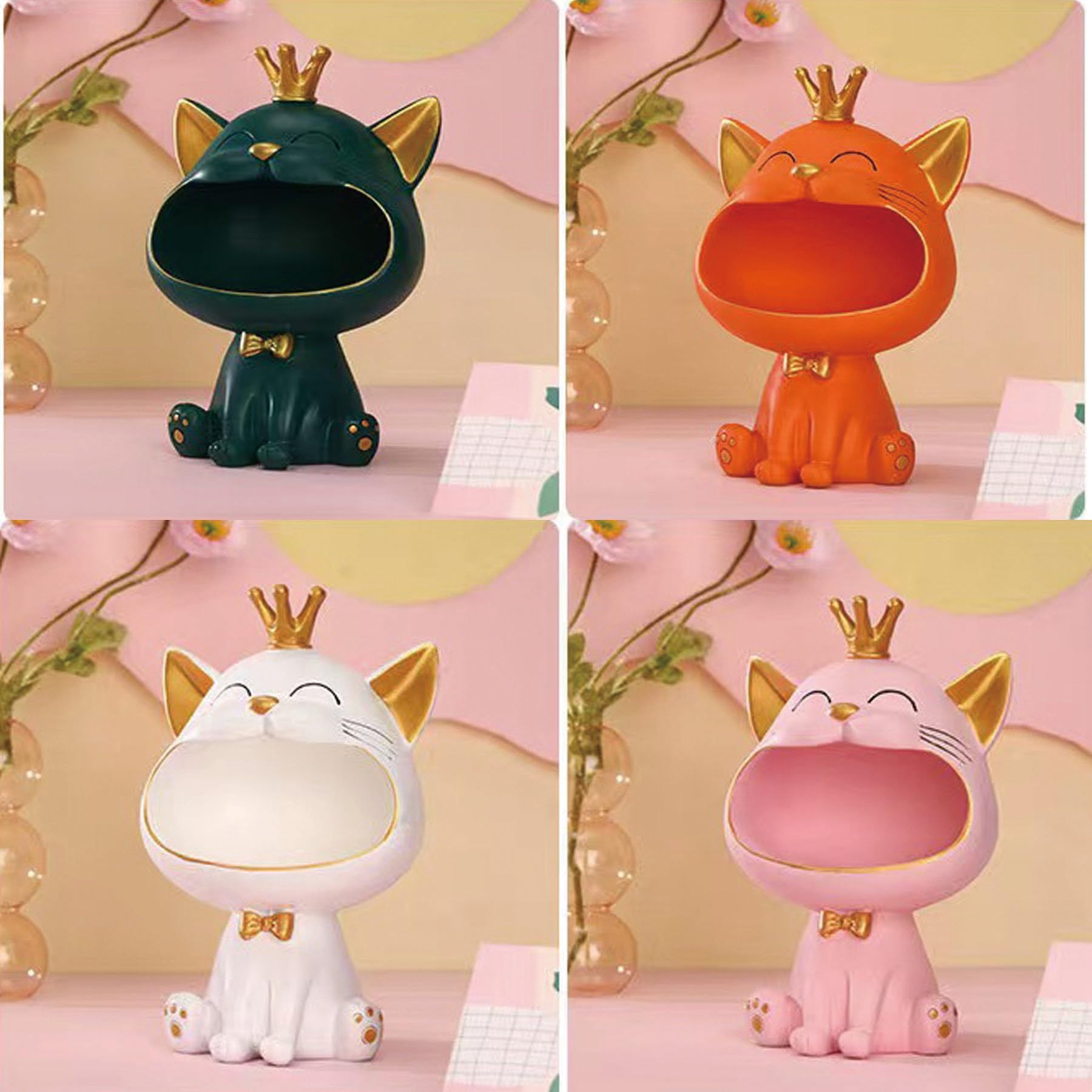 Statua di gatto che ride, scatola di immagazzinaggio di gatto fortunato, scultura felino, regalo per soggiorno, casa, corridoio, mobili (arancione)
