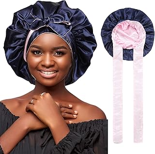 Satin Bonnet Silk Hair Wrap for Sleeping Cap Double-Layer Hair Bonnets for Black Women Bonnet with Tie Band Satin Night Cap