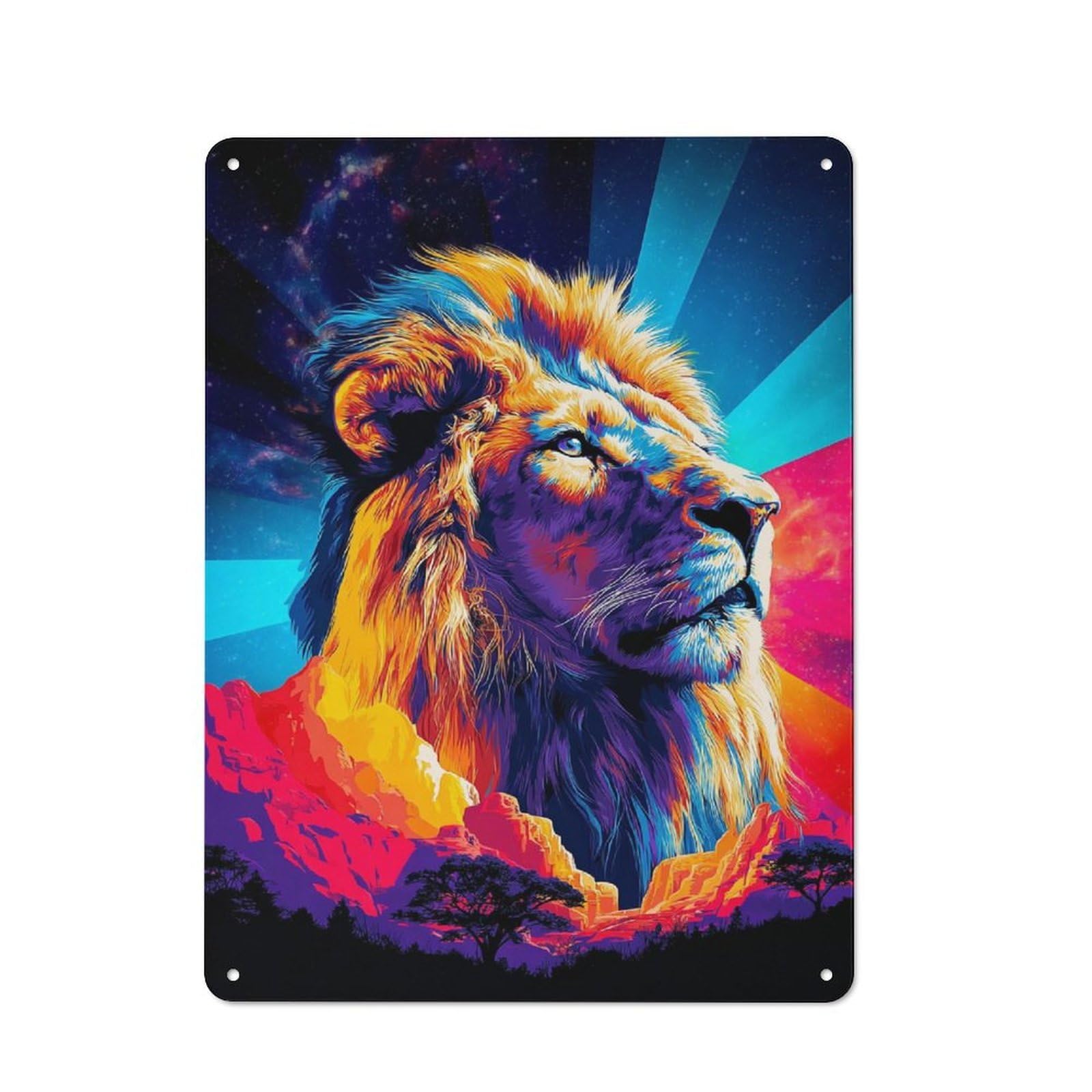 Junmoney Colorful Lion In Space Vintage Metal Plaque 40X30cm For Dining Room Or Kitchen, For Dining Room Decor Fans