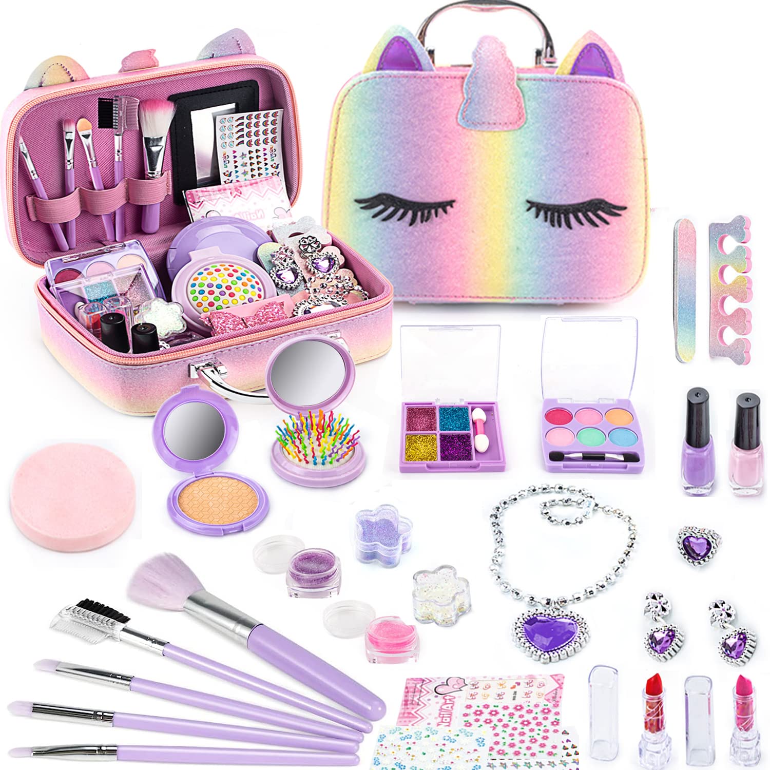 AM ANNA Kids Makeup Kit for Girl Toys,30 PCS Kid Make Up Toys,Little Girls Real Play Toddler Toy,Washable Safe & Non-Toxic Princess Children Cosmetic,Children Birthday Games Gifts for 3-12 Years Old