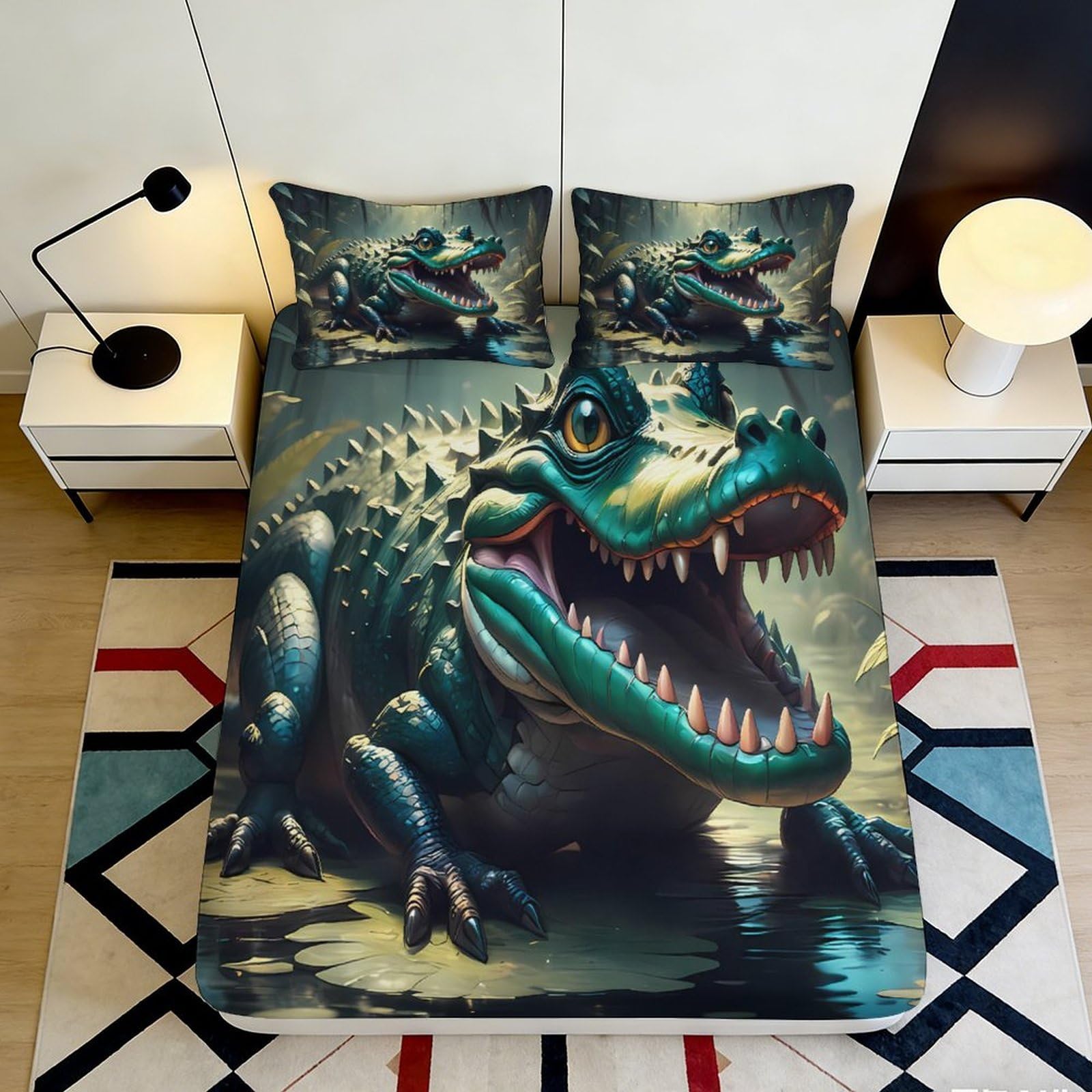 3D Printed Dinosaur Jungle Fitted Sheet Microfiber Soft Breathable T-Rex Mattress Cover for Bedroom Dorm Decorative 90x200x25cm