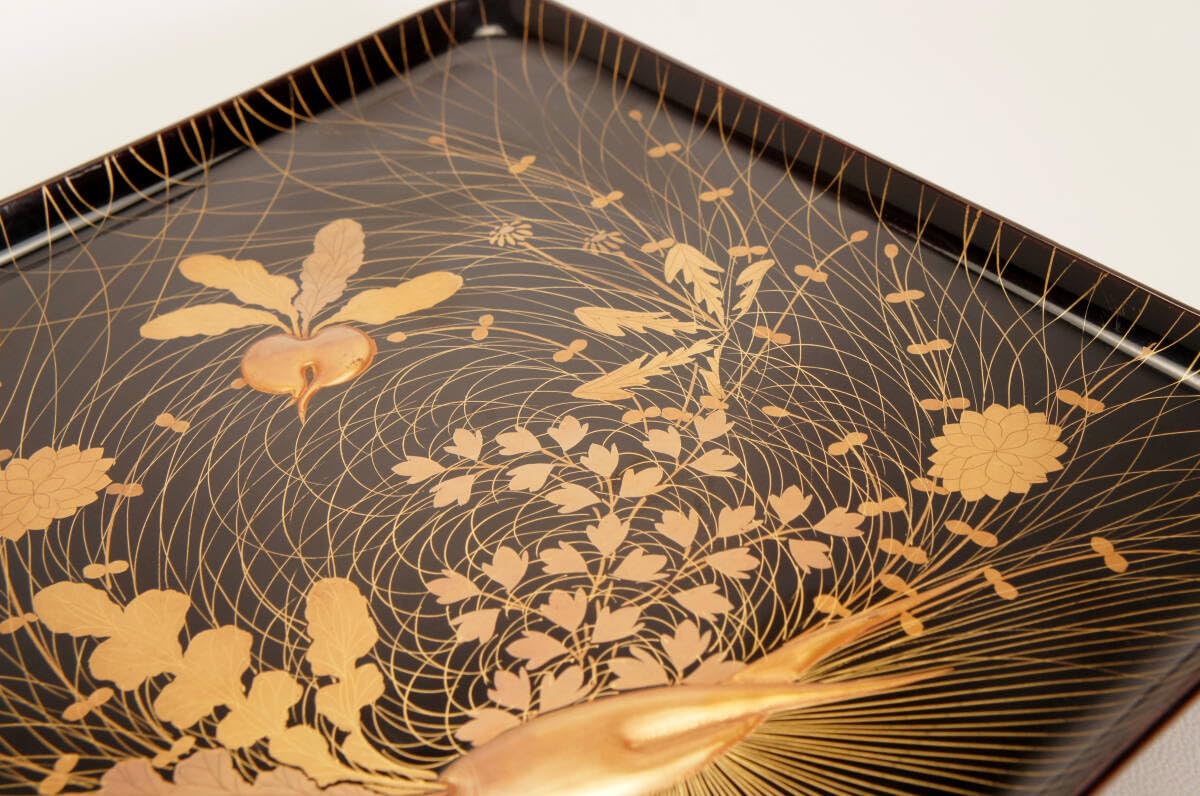 Amazon.co.jp: 【siy89】茶道具時代大根文蒔絵梨地漆器足付四方盆茶盆