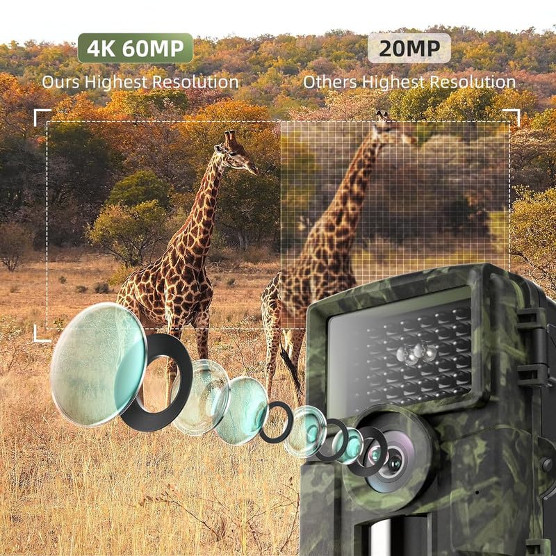Seseno Wildkamera WLAN 4K 60MP – IP66 Wasserdichte Nachtsichtkamera Mit App, 32GB SD-Karte, Bewegungsmelder