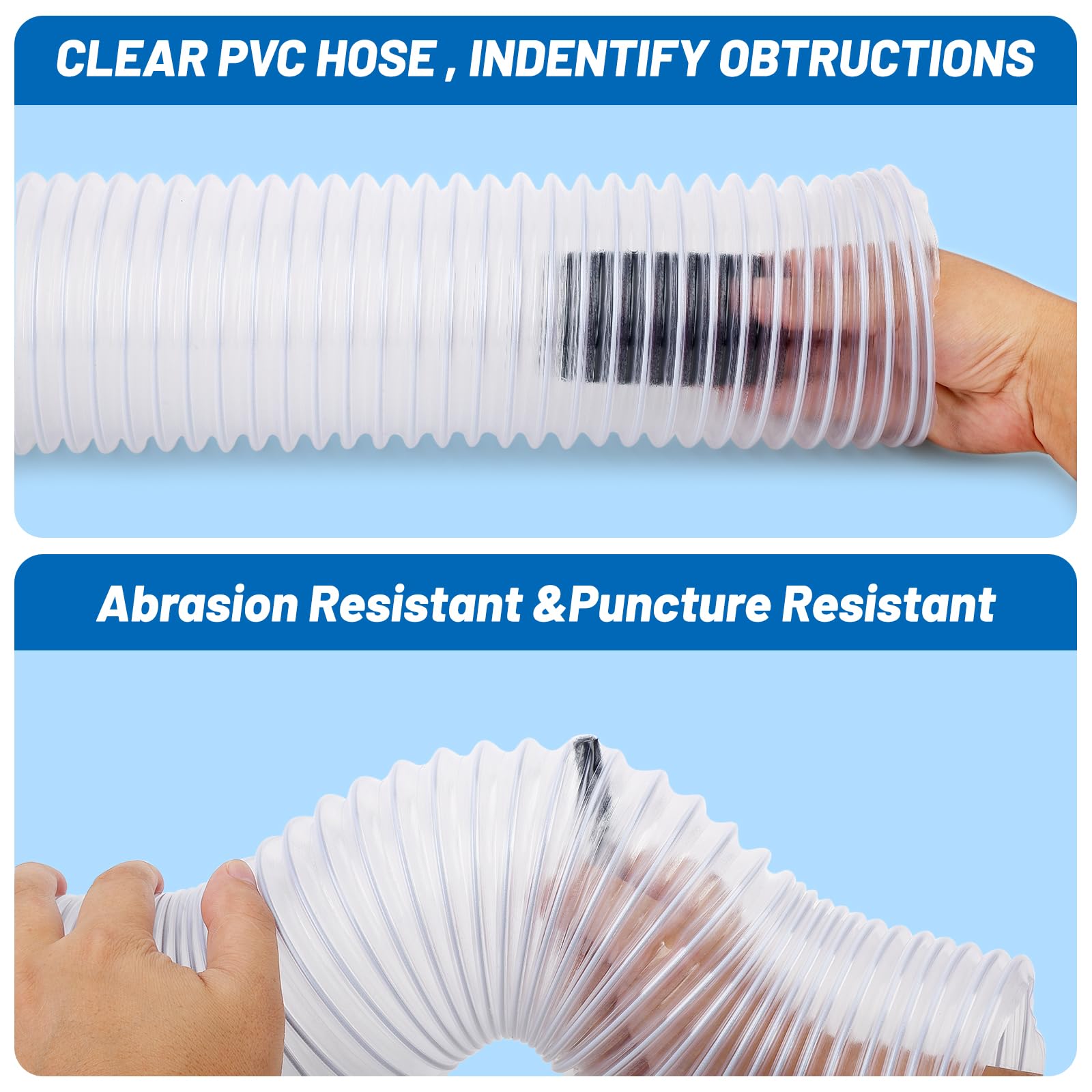 Manguera de recogida de polvo de PVC pesado de 4 pulgadas x 10 pies, manguera de recogida de polvo de PVC resistente a pinchazos con bobina de alambre de acero al carbono, manguera flexible de