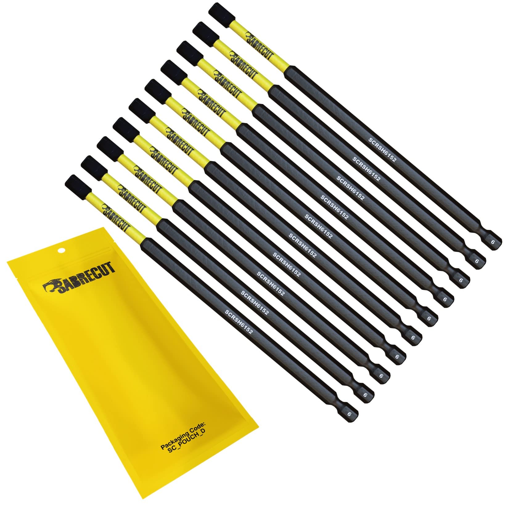 Sabrecut 10 X Scrh6152_10 152Mm H6 Hex Magnetic Impact Screwdriver Driver Bits Set Single Ended Heavy Duty