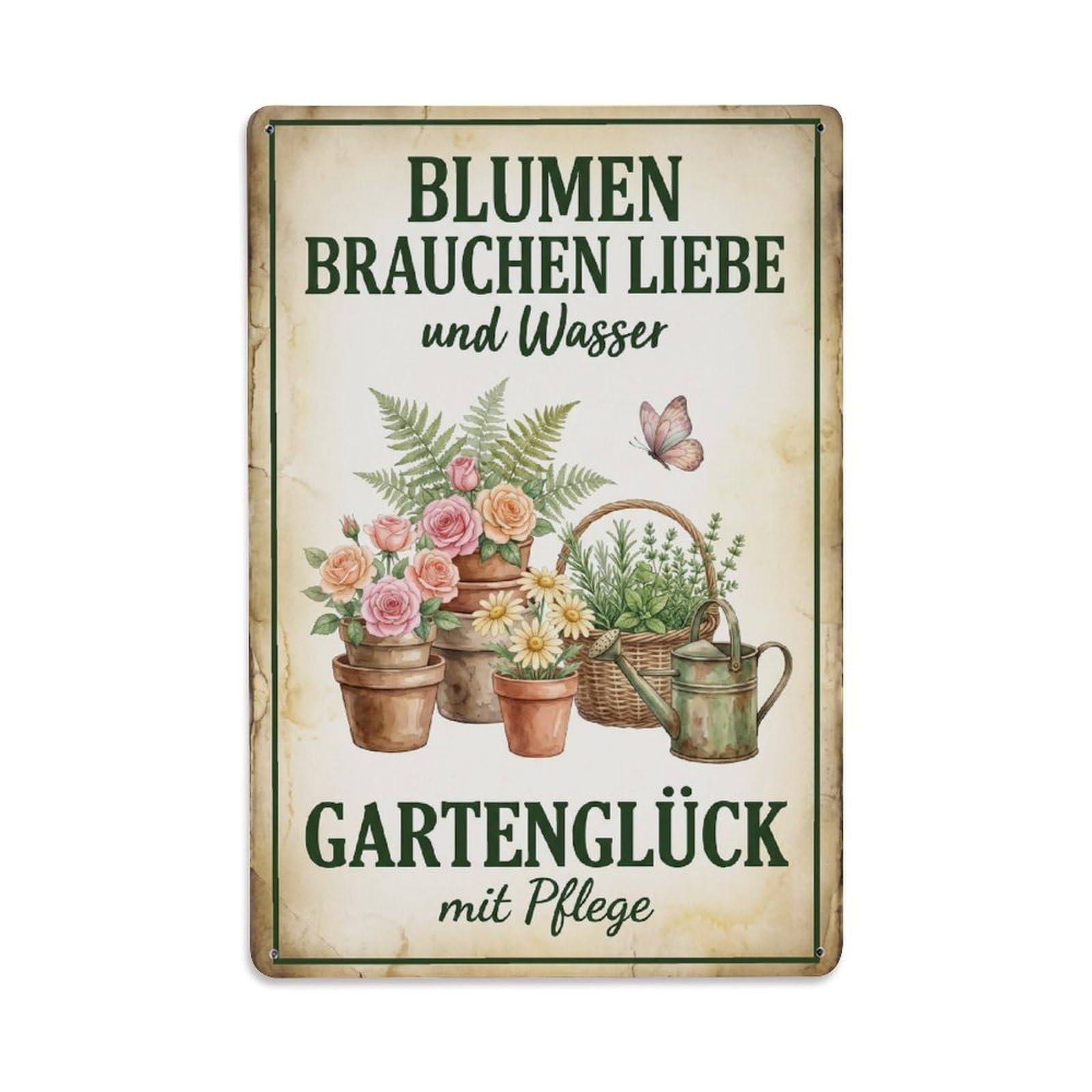 Vintage Funny Garden Flowers Need Love Rustic Gate Timeless Metal Tin Sign Plaque Wall Decor for Cafe, Club Bar, Office, Garden Metal Poster 8x12Inch