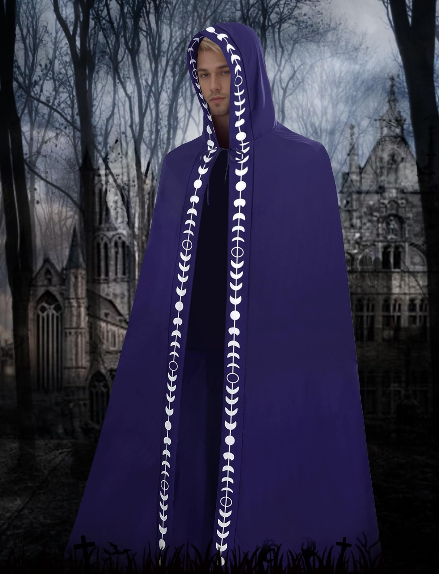 Ausing Adult Gothic Halloween Costumes Women Renaissance Hooded Robe Men Witches Witch Costume Adults Vampire Cape With Hood Jedi Wizard Cloak Accessories Capes Outfit Dresses Purple Xs - Image 3