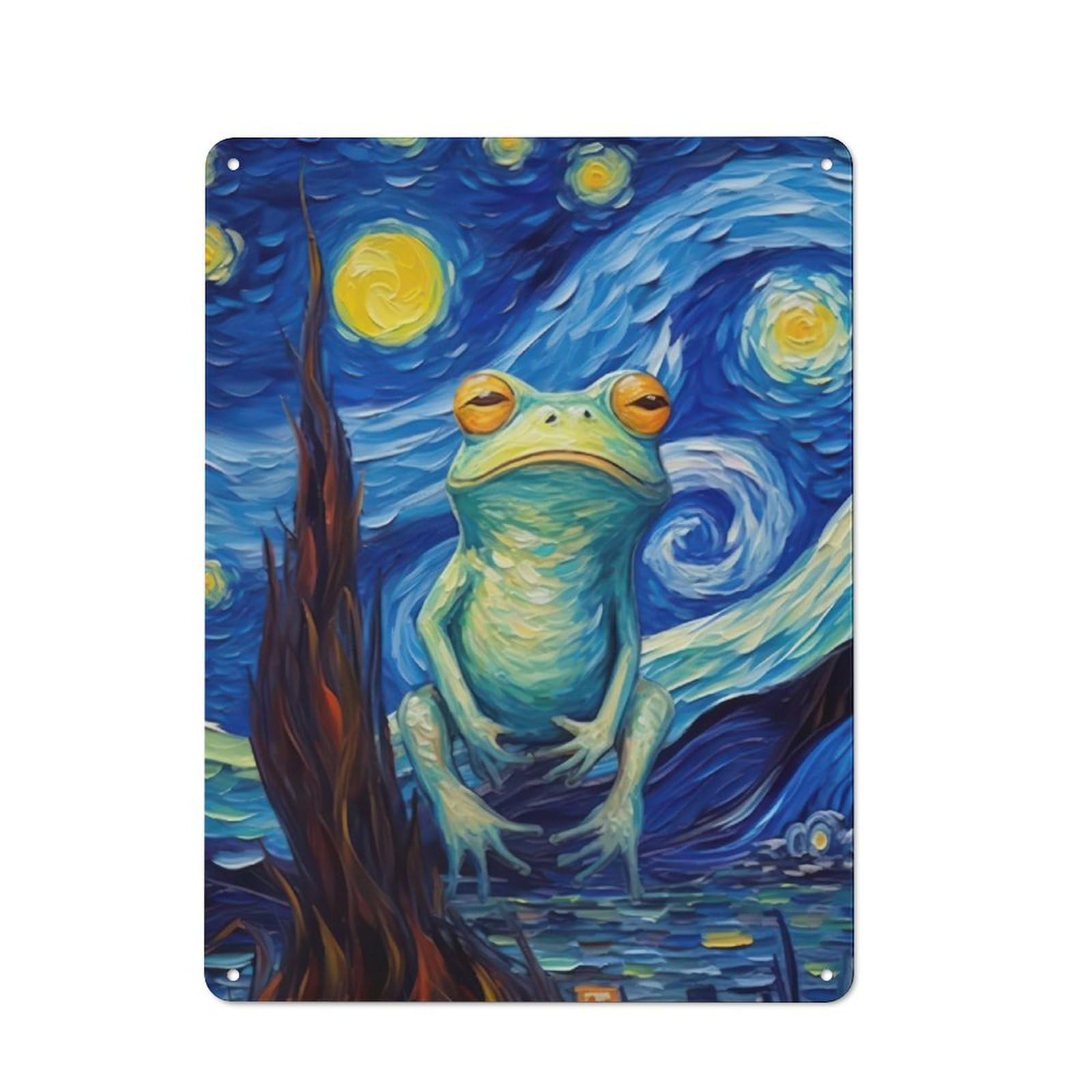 Junmoney Starry Night Frog Painting Metal Wall Sign 40X30cm Featuring For Workshop Wall, For Makers And Diy Enthusiasts