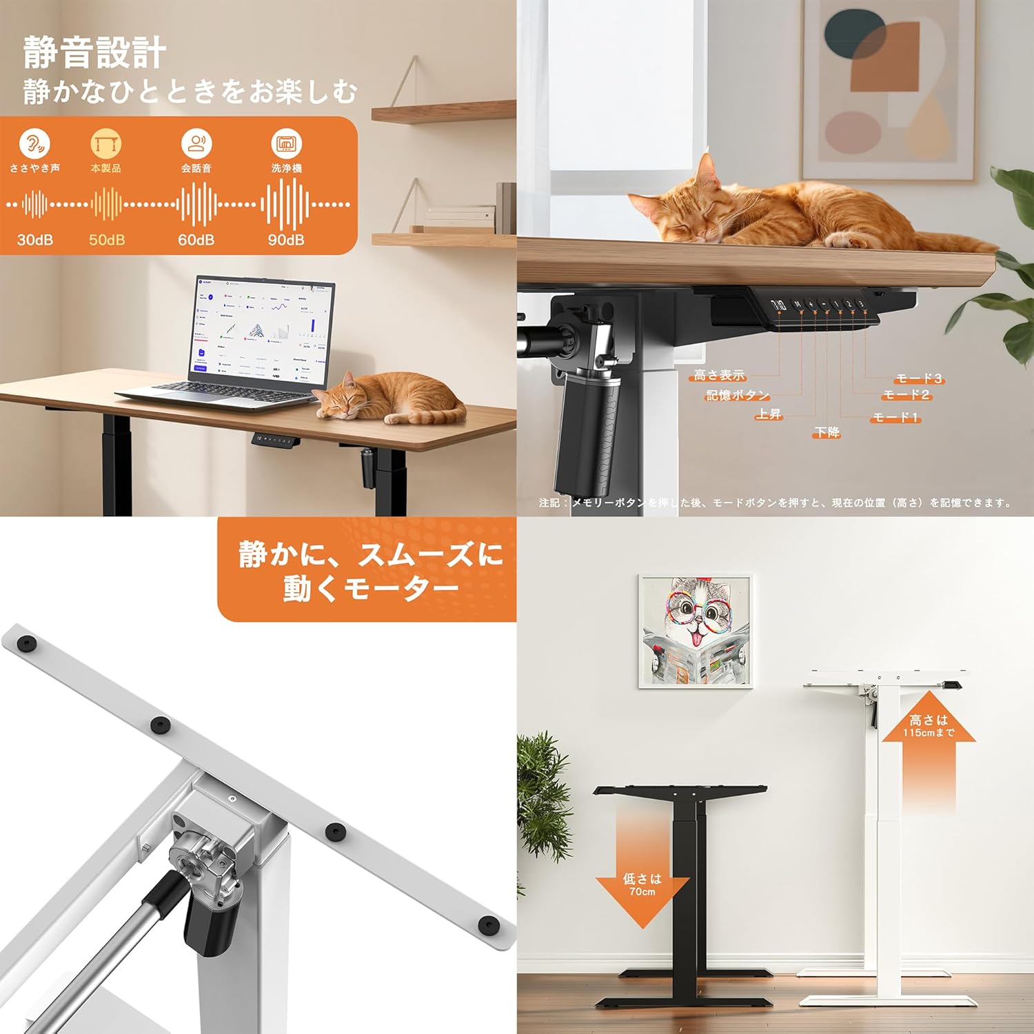 Chic ZONE 電動昇降式デスク 脚のみ スタンディングデスク 70-115cm高さ調節可能 幅95~160cmx奥行き45cm