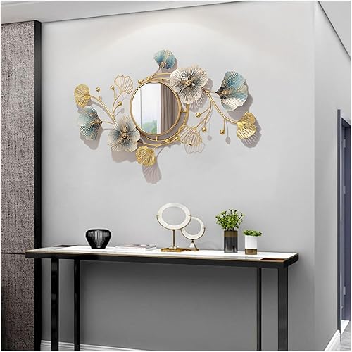 Miniatura 2 de Hoernflk Espejos de pared decorativos de metal para sala de estar, grandes espejos de pared de metal con hojas de ginkgo, espejo de decoración de