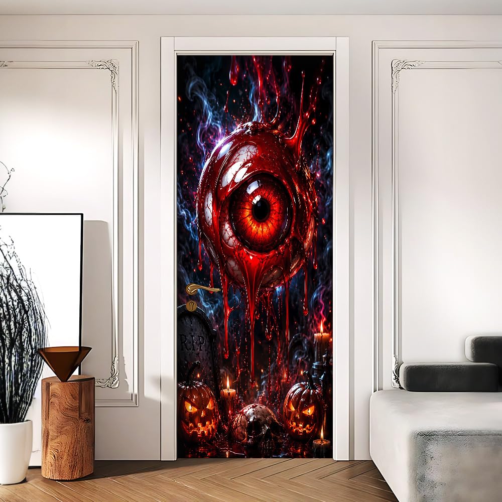 Horror Eyeball Door Sticker, Halloween Door Cover, 30.3x78.7in