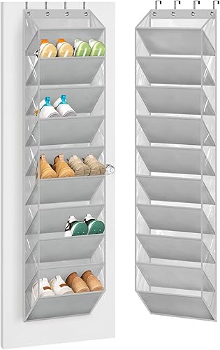 Miniatura 1 de AOODA Organizador de zapatos transparente de 10 niveles para colocar sobre la puerta, bolsillos profundos, estante grande para colgar zapatos para