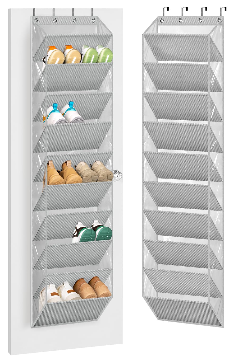AOODA Organiseur de chaussures à 10 niveaux, transparent, poches profondes, grande étagère suspendue pour porte d'armoire, convient pour 20 paires de supports à chaussures pour bottes (gris)
