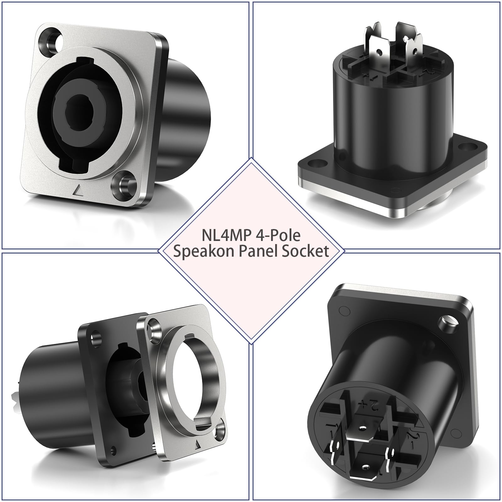 GCTBL 10Pack Connettore Speakon 4 poli Spina per Altoparlanti Adattatore per Montaggio a Pannello Jack Audio a Parete Quadrato Femmina con Neutrik Speakon NL4FC, NL4FX, NLT4X, NL2FC