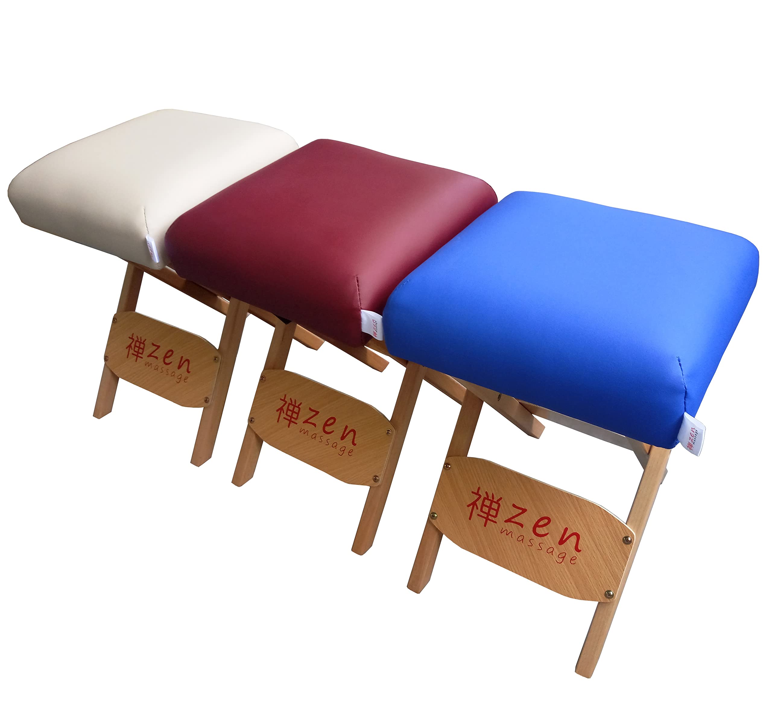 ZEN — Tabouret pliant en bois avec coussin d'assise souple — Tabouret de massage 48 × 33 × 33 cm — Chaise pliante pour table de massage — Accessoires de massage Crème