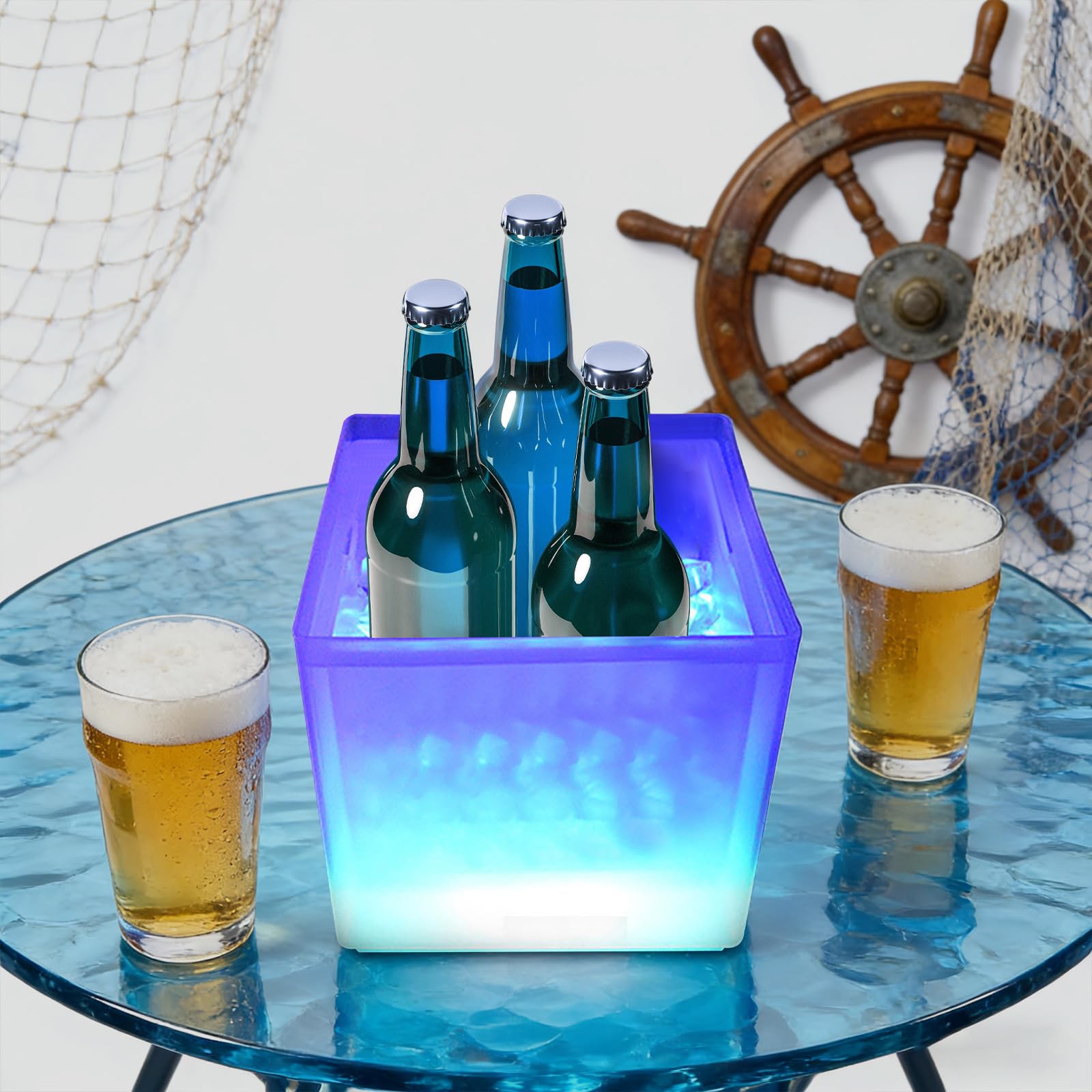 Secchiello di ghiaccio a LED per bevande, bianco RGB, refrigeratore per champagne, in plastica, per feste, bar, matrimoni, decorazione da tavolo