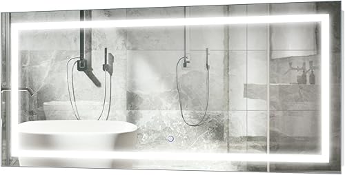 Krugg Espejo de baño LED grande de 48 x 24 pulgadas Espejo de tocador iluminado incluye atenuador y desempañador Montaje en pared vertical u