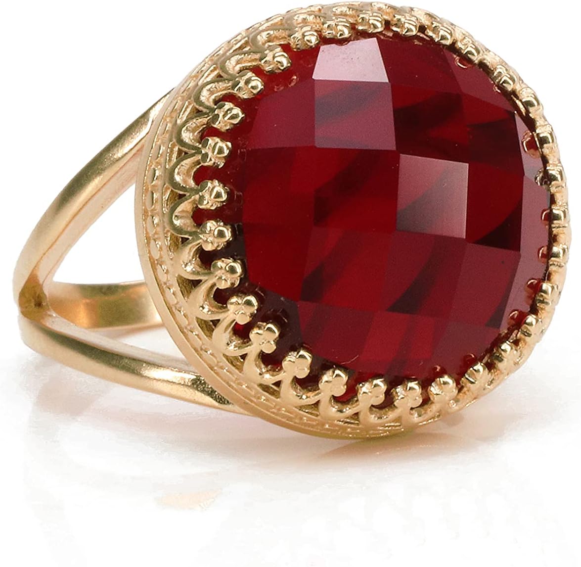 Garnet Jewelry Custom Cut Round Ring in 14k Gold - Eye-catching Statement Gold Rings, Birthstone Rings, Personalized Rings for Women - Customizable Ring Size and Material