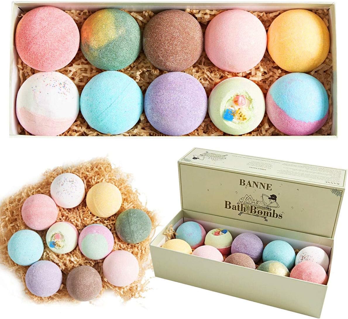 Banne Bath Bombs 10 x 4.2 oz Assorted Pack Organic Handmade Essential Oil Fizzy Spa Bath Bombs Kit for Moisturizing Skin Best Gift Ideas for Women Girls