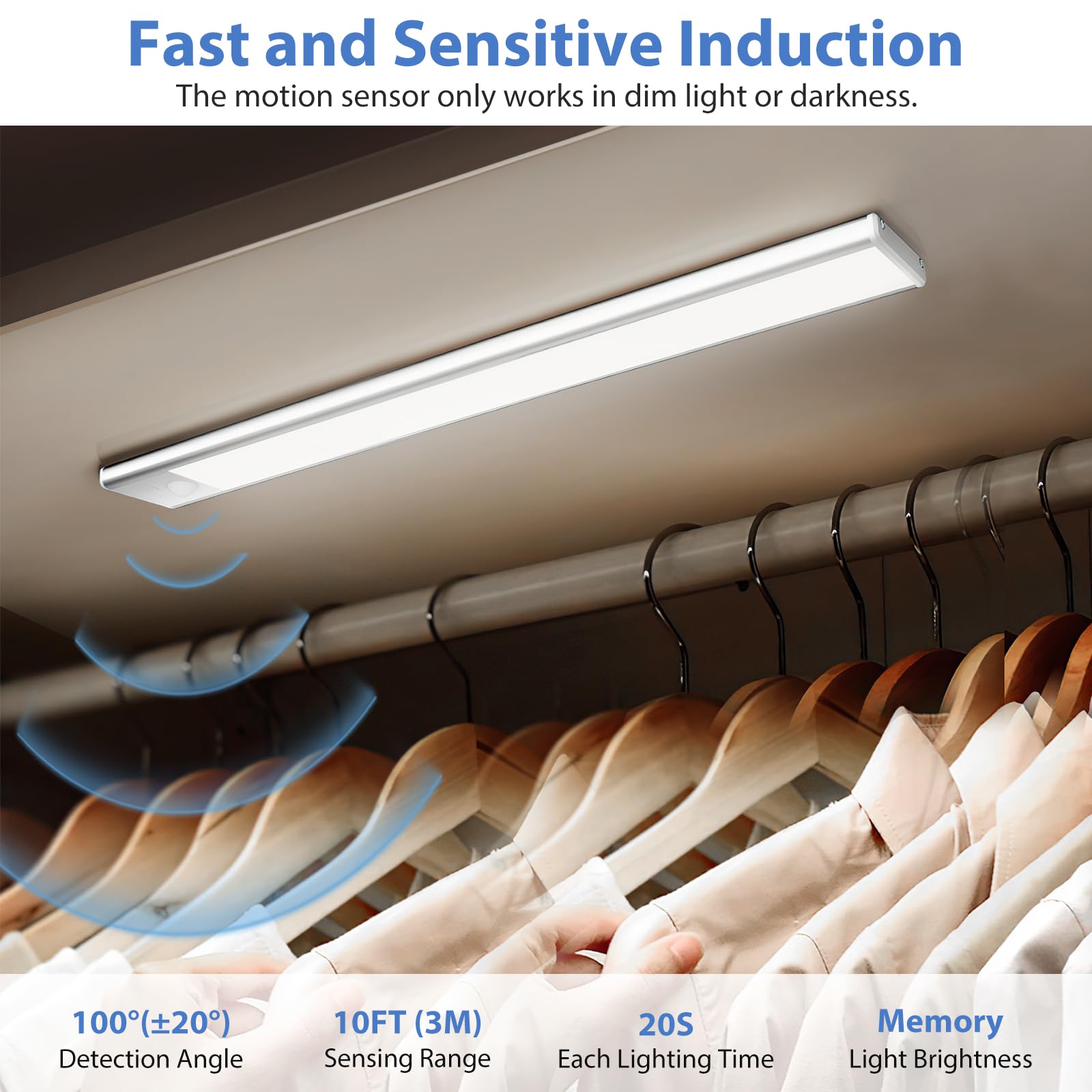 Ylatoial Luce Armadio LED, Armadio Led con Sensore di Movimento, USB Ricaricabile Magnetica Lampada, Dimmerabile Luce Led Sottopensile per Cucina Scale Corridoio Bagno Garage