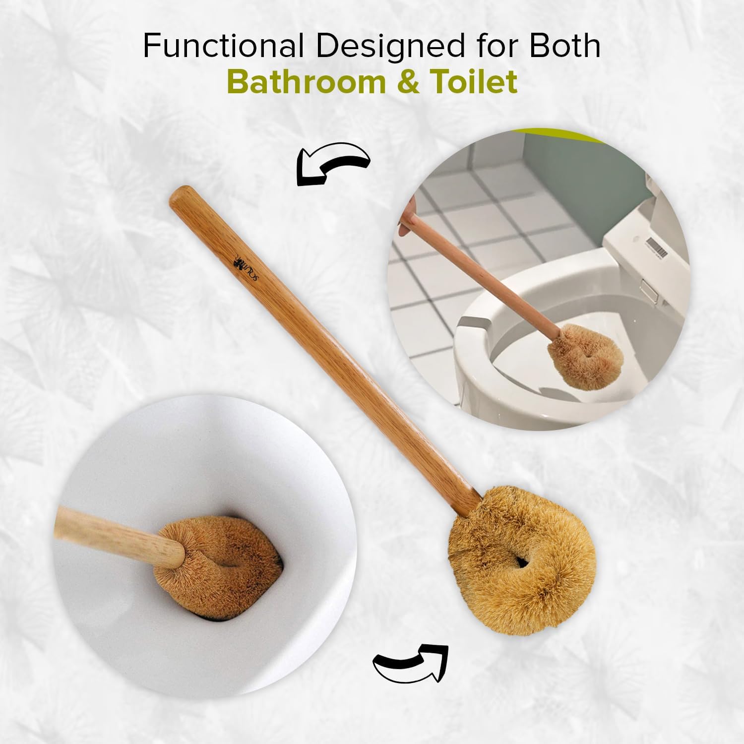 Wooden Toilet Brush with Coconut Shell Holder Eco-Friendly Wooden Toilet Bowl Cleaning Brush - Effective Toilet Cleaning Brush - Durable and Natural Toilet Cleaner